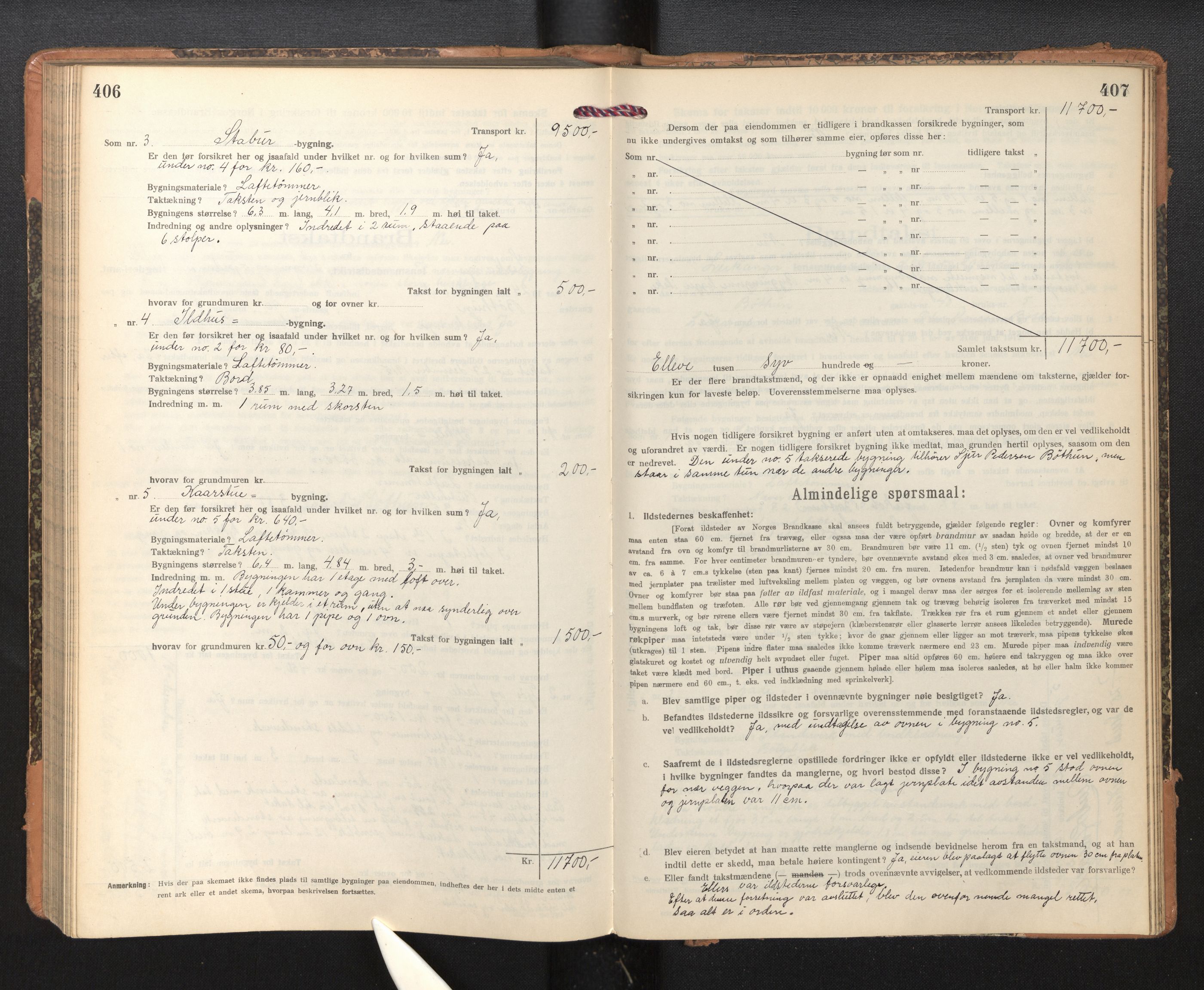 Lensmannen i Leikanger, SAB/A-29201/0012/L0006: Branntakstprotokoll, skjematakst, 1920-1926, s. 406-407