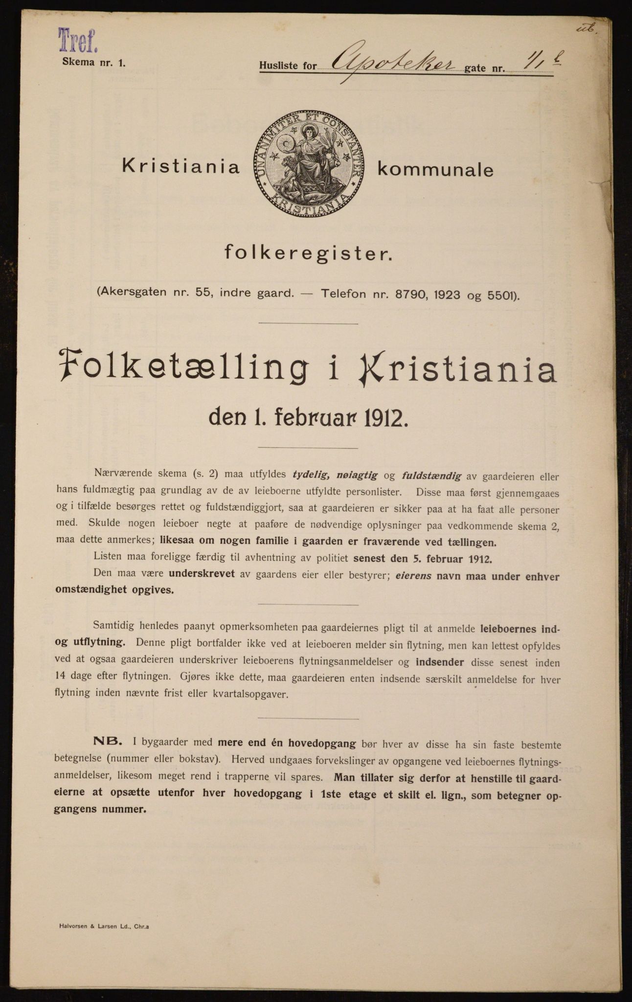 OBA, Kommunal folketelling 1.2.1912 for Kristiania, 1912, s. 1317