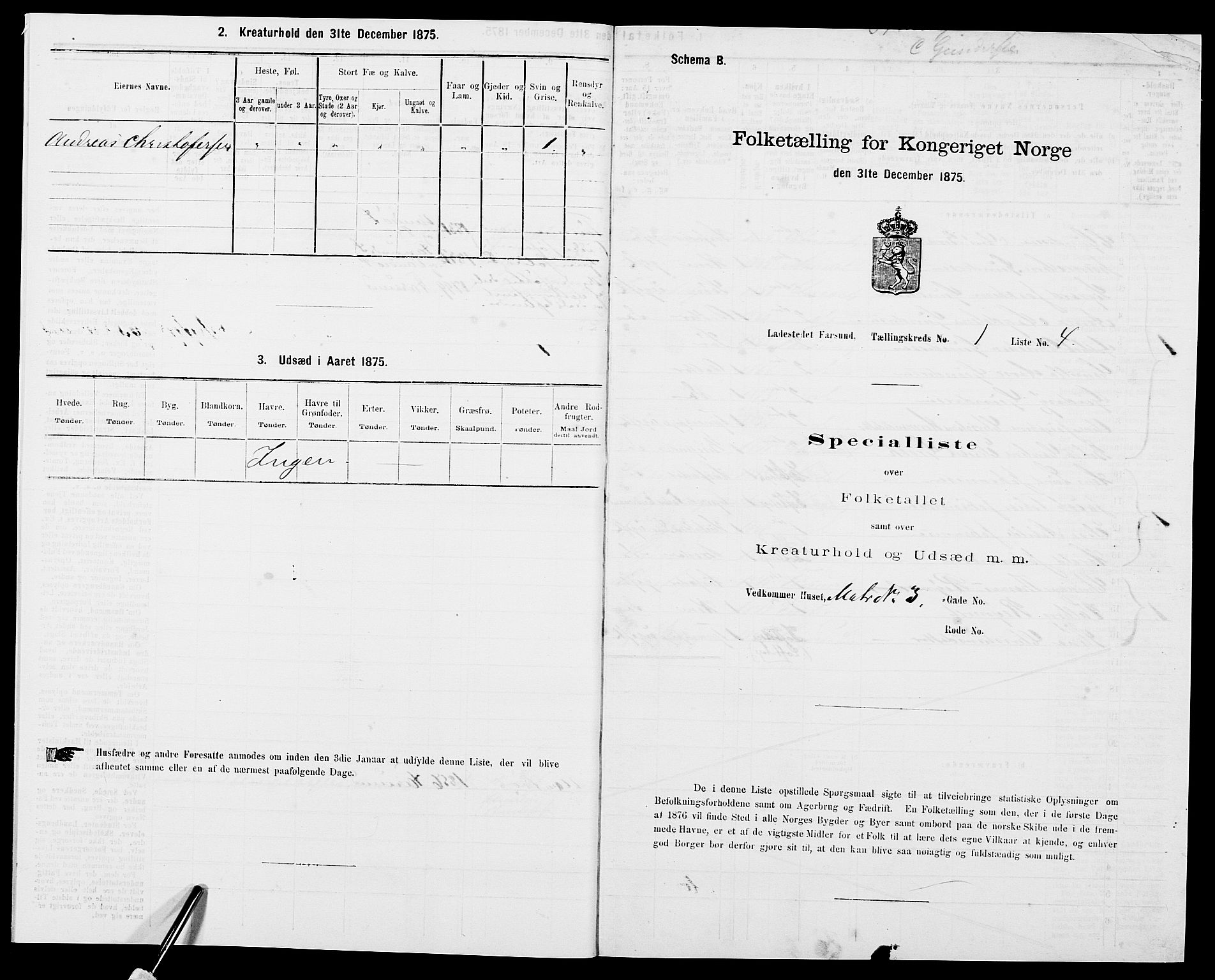 SAK, Folketelling 1875 for 1003B Vanse prestegjeld, Farsund ladested, 1875, s. 14