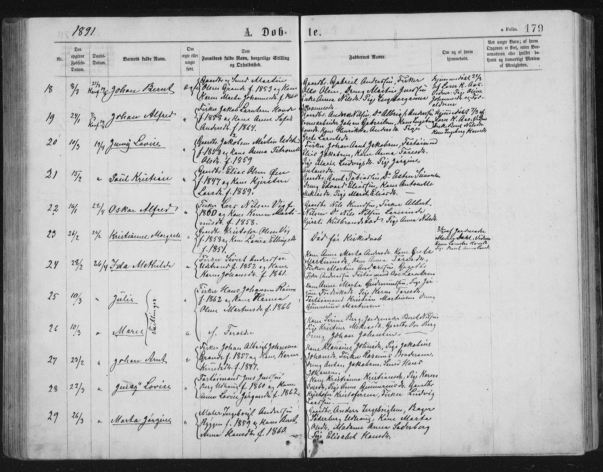 Ministerialprotokoller, klokkerbøker og fødselsregistre - Sør-Trøndelag, SAT/A-1456/659/L0745: Klokkerbok nr. 659C02, 1869-1892, s. 179