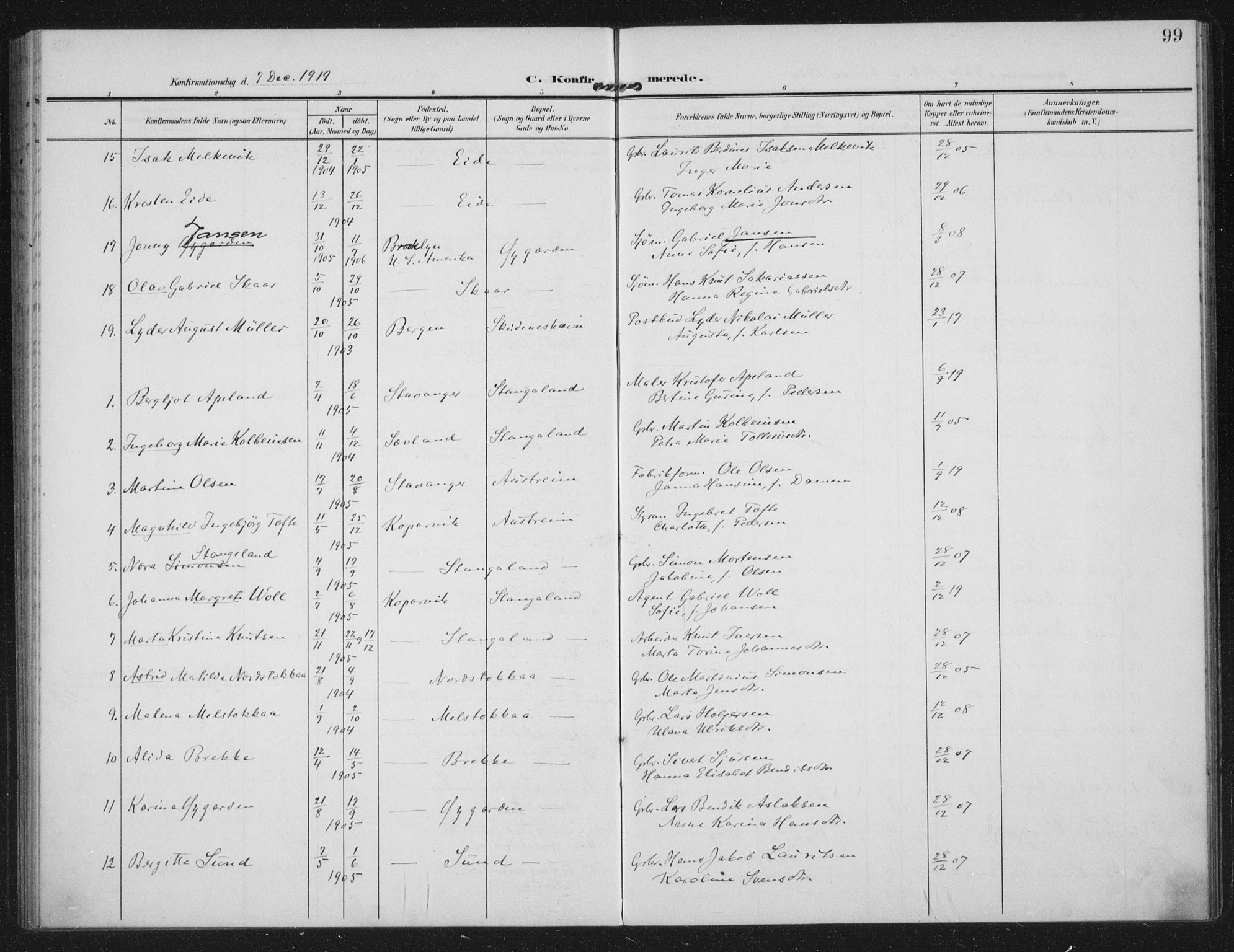 Kopervik sokneprestkontor, AV/SAST-A-101850/H/Ha/Haa/L0003: Ministerialbok nr. A 3, 1906-1924, s. 99