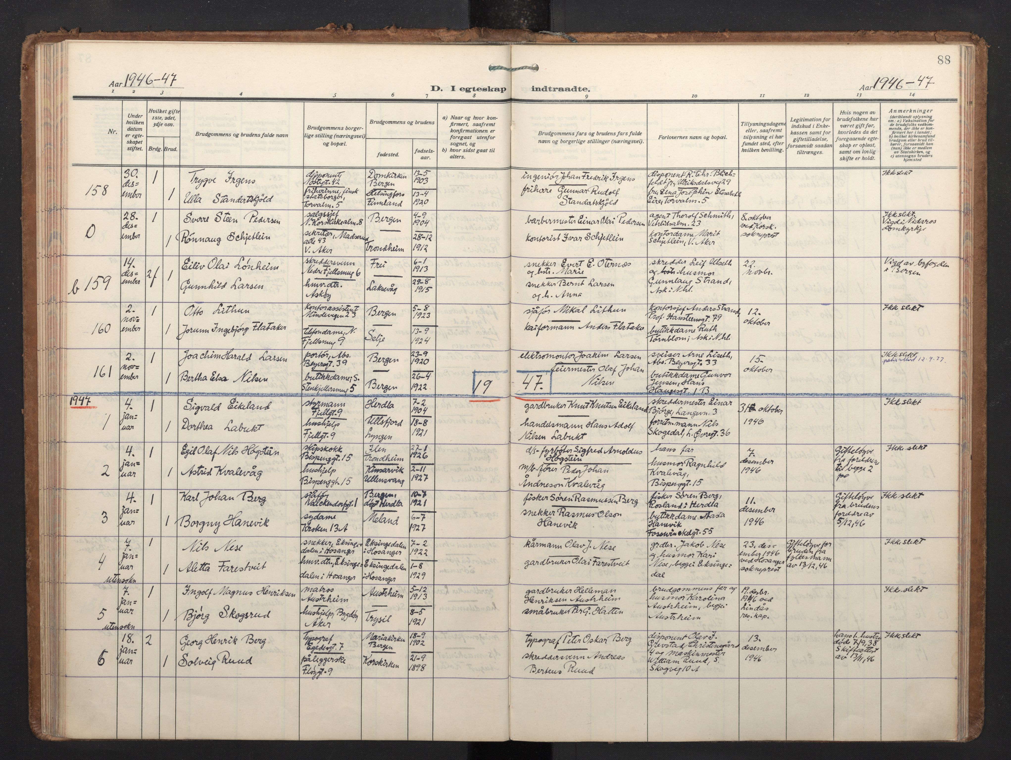 Korskirken sokneprestembete, SAB/A-76101/H/Haa/L0040: Ministerialbok nr. D 7, 1938-1952, s. 87b-88a