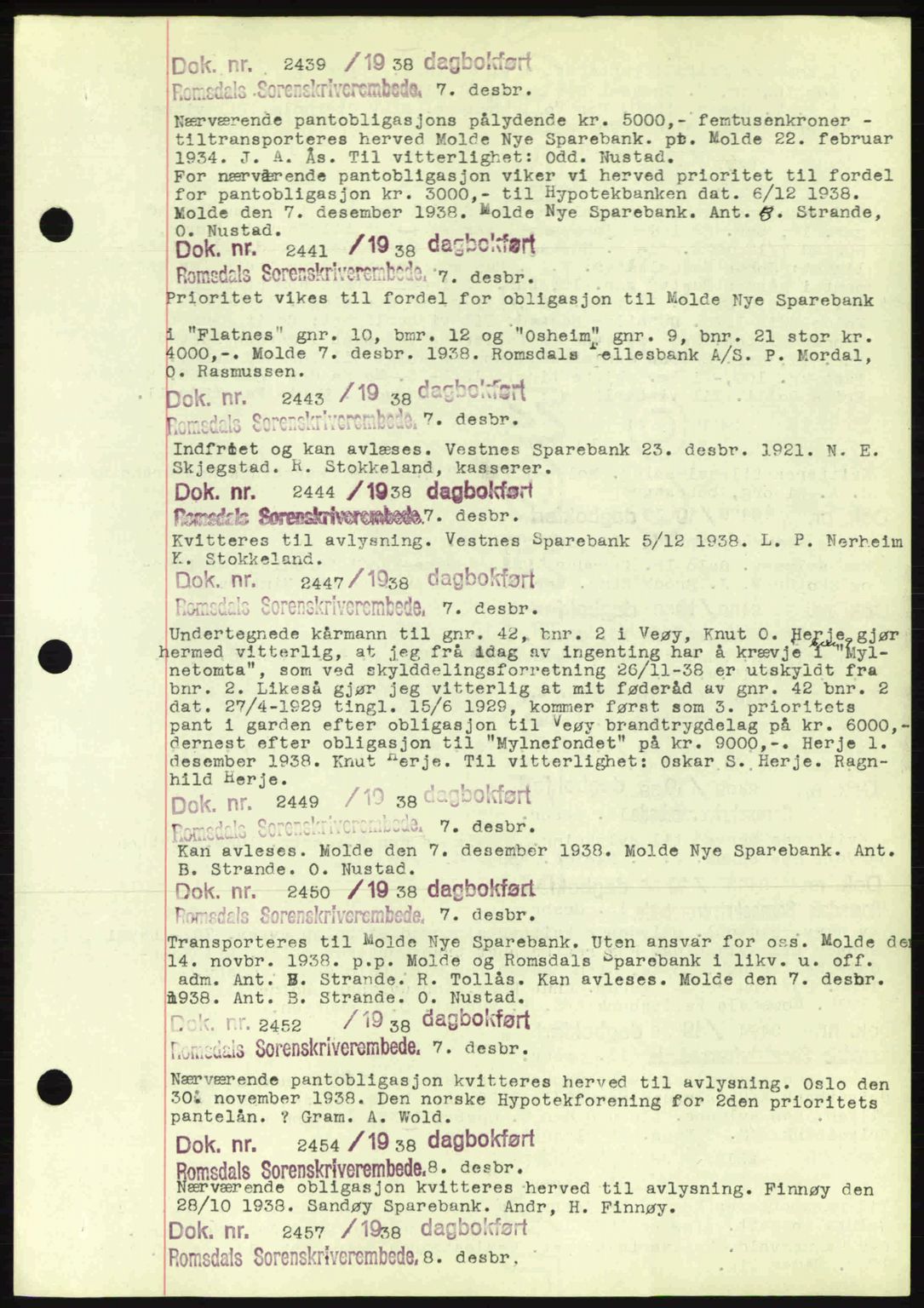 Romsdal sorenskriveri, AV/SAT-A-4149/1/2/2C: Pantebok nr. C1a, 1936-1945, Dagboknr: 2439/1938