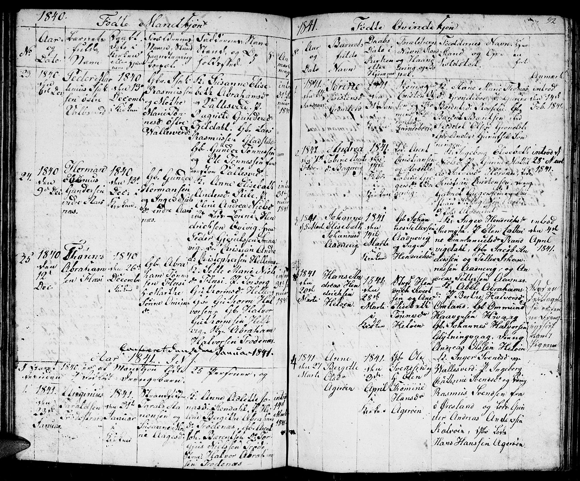 Høvåg sokneprestkontor, AV/SAK-1111-0025/F/Fb/L0001: Klokkerbok nr. B 1, 1817-1846, s. 92