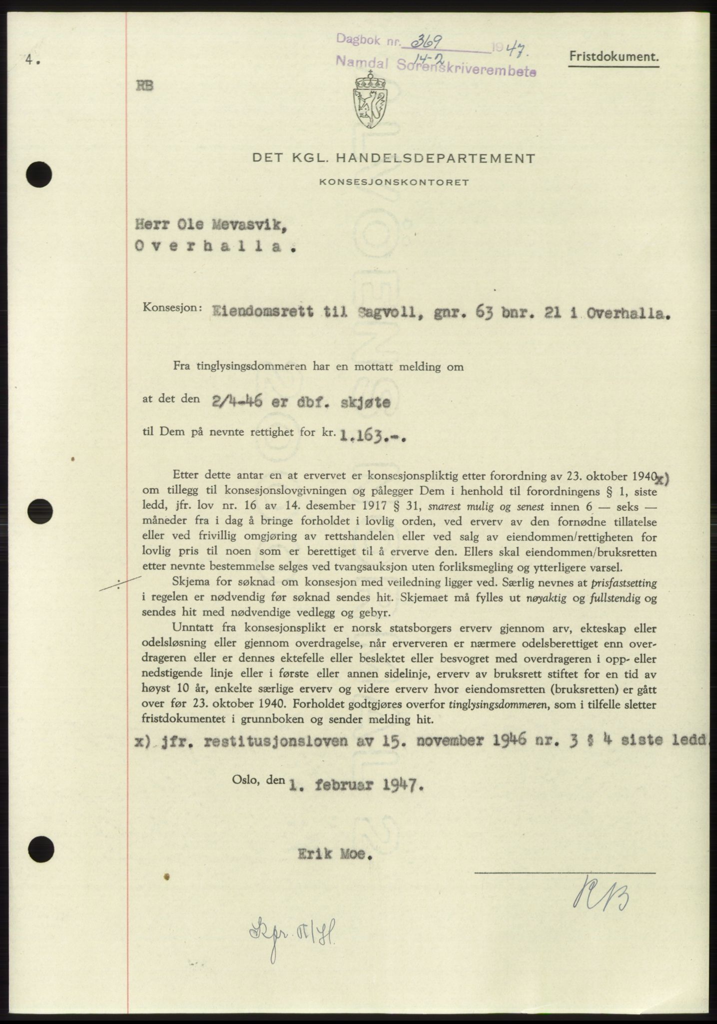 Namdal sorenskriveri, SAT/A-4133/1/2/2C: Pantebok nr. -, 1946-1947, Dagboknr: 369/1947