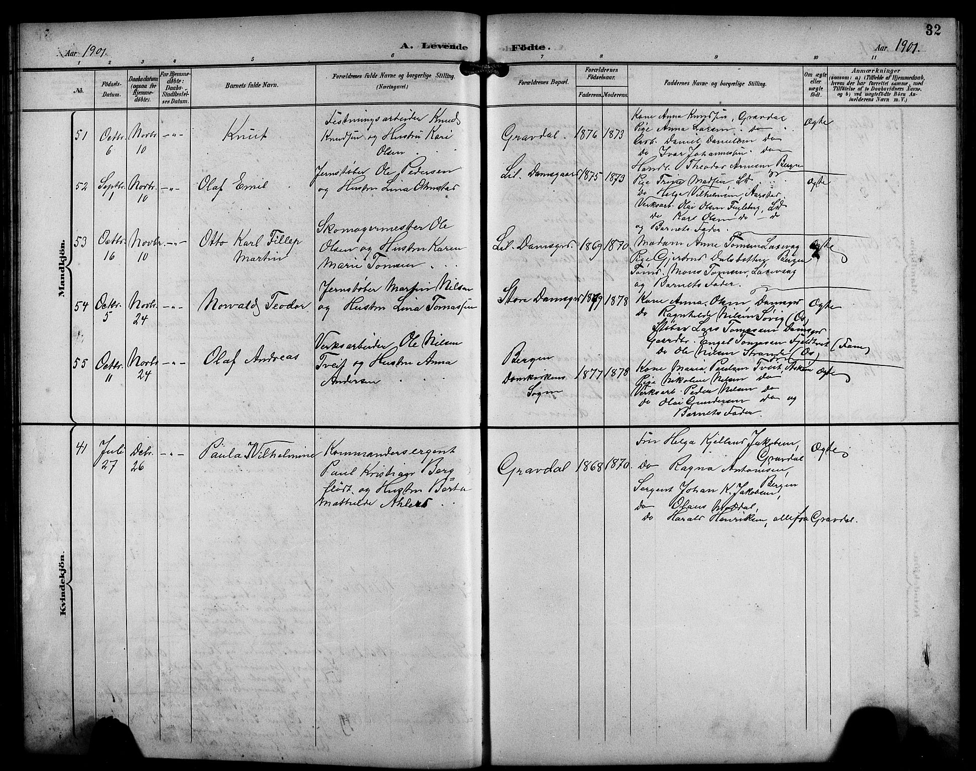 Laksevåg Sokneprestembete, AV/SAB-A-76501/H/Ha/Hab/Haba/L0004: Klokkerbok nr. A 4, 1899-1909, s. 32