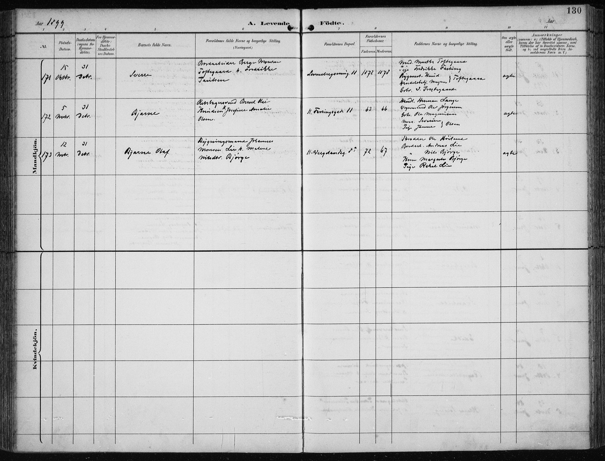 Korskirken sokneprestembete, AV/SAB-A-76101/H/Hab: Klokkerbok nr. B 10, 1896-1905, s. 130