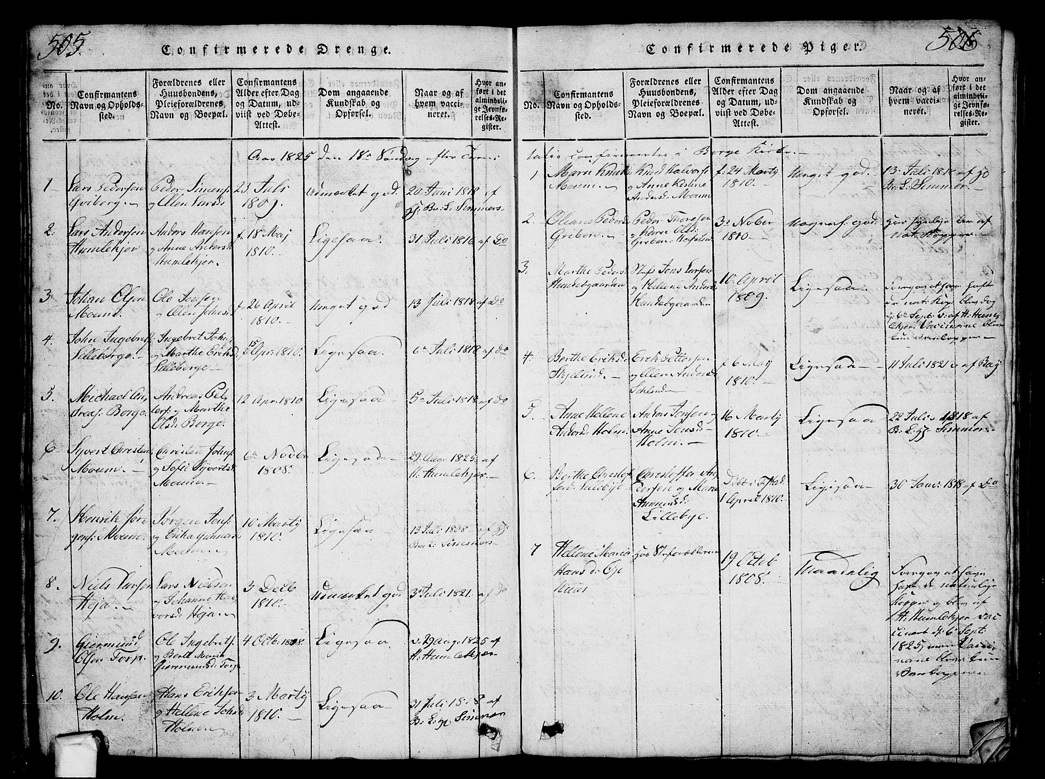 Borge prestekontor Kirkebøker, AV/SAO-A-10903/G/Ga/L0001: Klokkerbok nr.  I 1, 1815-1835, s. 505-506
