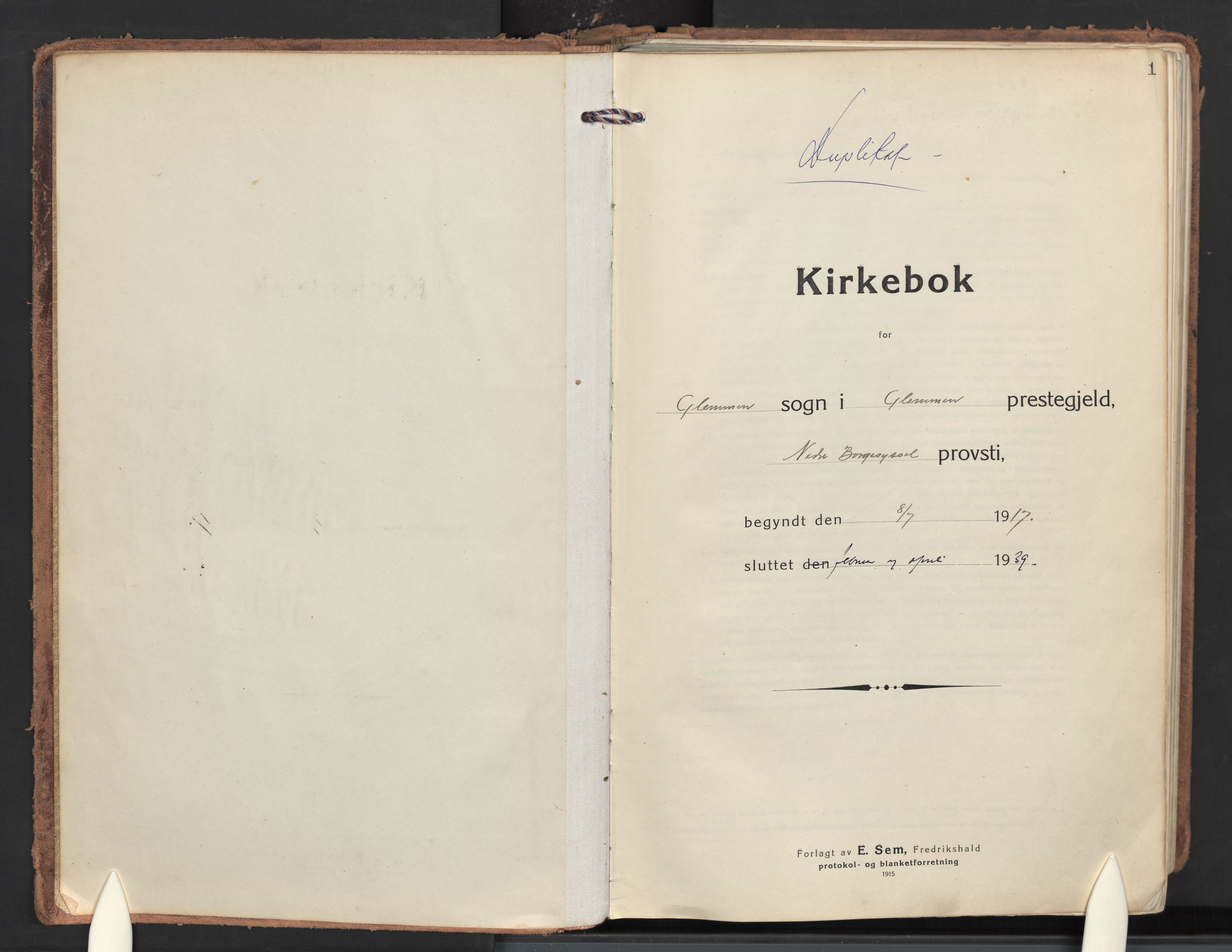 Glemmen prestekontor Kirkebøker, SAO/A-10908/G/Ga/L0009: Klokkerbok nr. 9, 1917-1939, s. 1