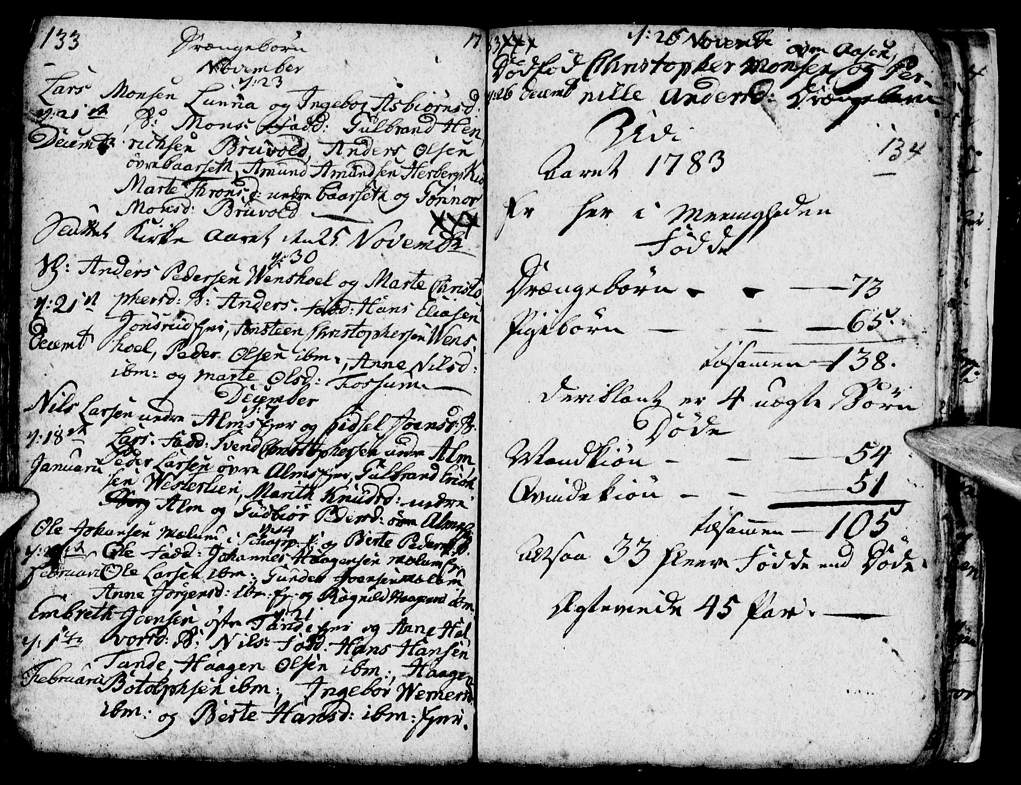 Ringsaker prestekontor, SAH/PREST-014/I/Ia/L0005/0003: Kladd til kirkebok nr. 1C, 1780-1784, s. 133-134