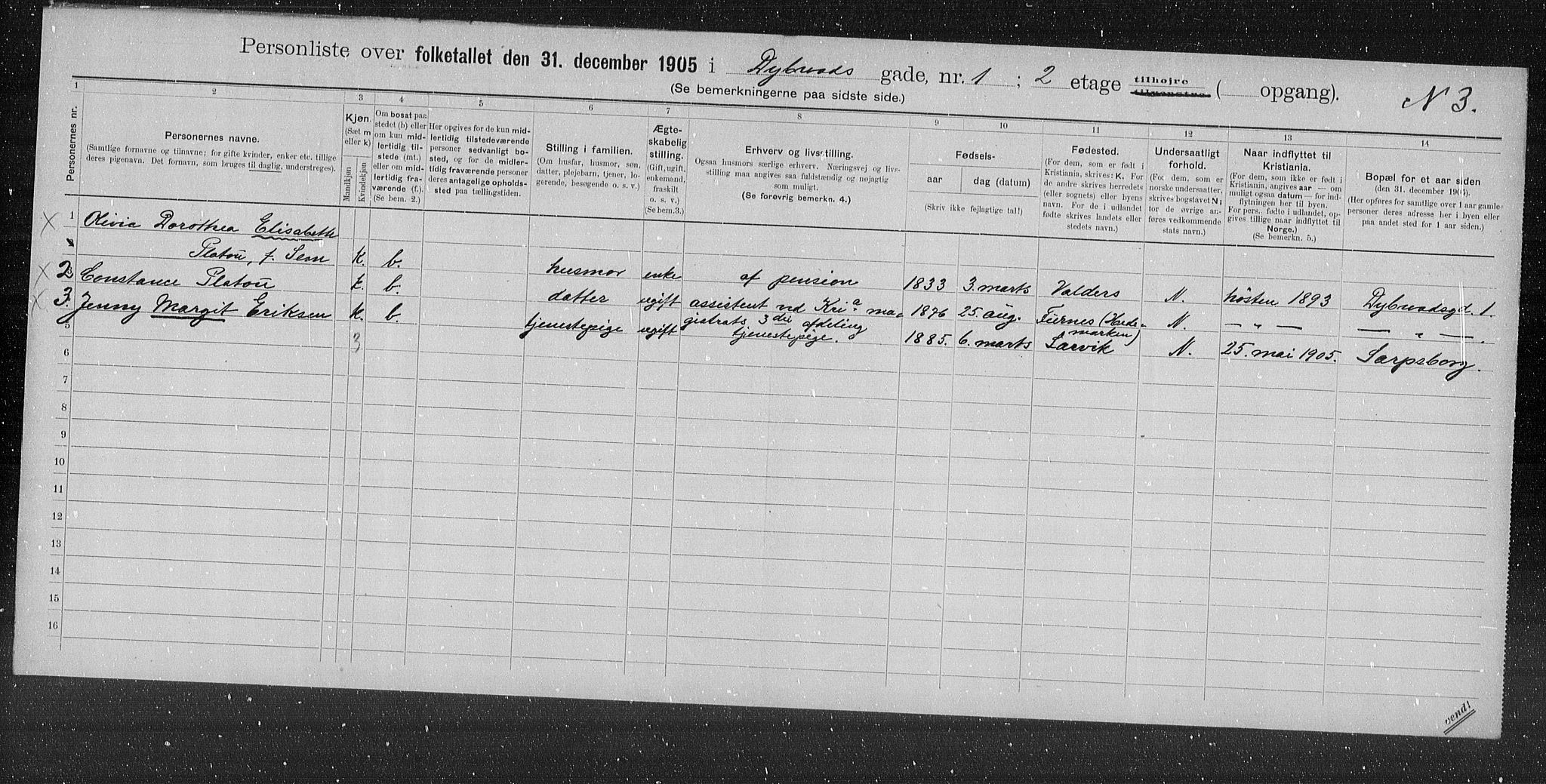 OBA, Kommunal folketelling 31.12.1905 for Kristiania kjøpstad, 1905, s. 9105