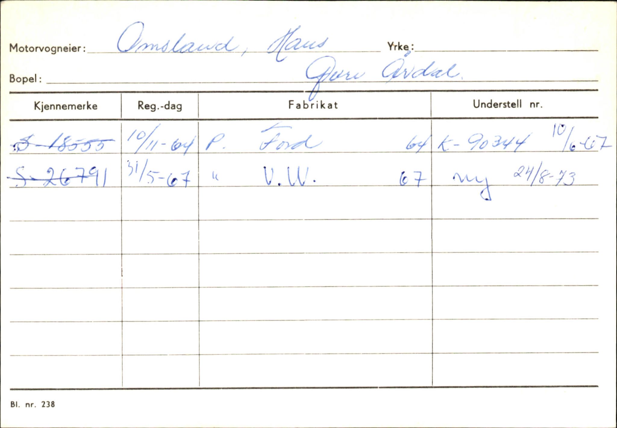 Statens vegvesen, Sogn og Fjordane vegkontor, AV/SAB-A-5301/4/F/L0145: Registerkort Vågsøy S-Å. Årdal I-P, 1945-1975, s. 2316