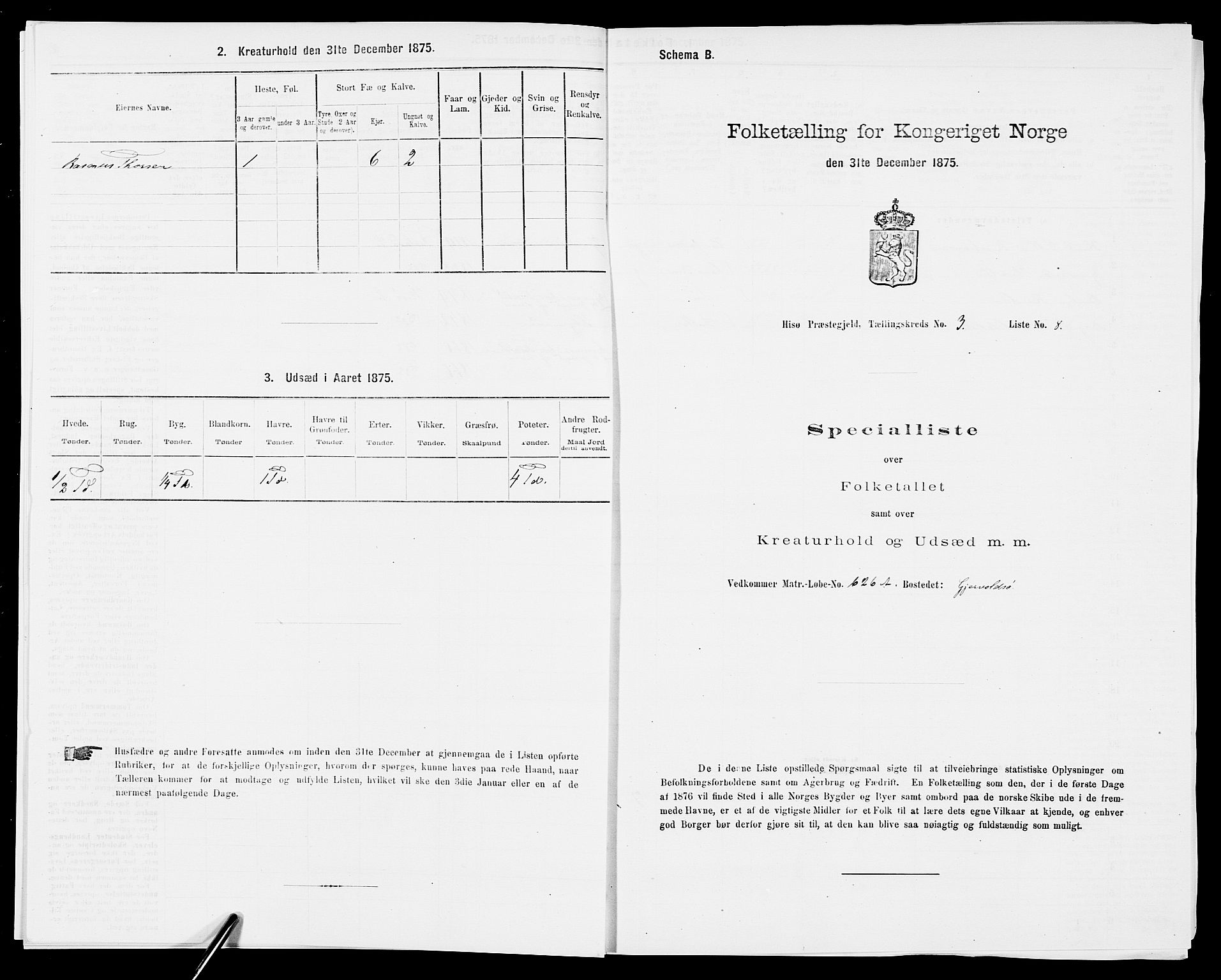 SAK, Folketelling 1875 for 0922P Hisøy prestegjeld, 1875, s. 504