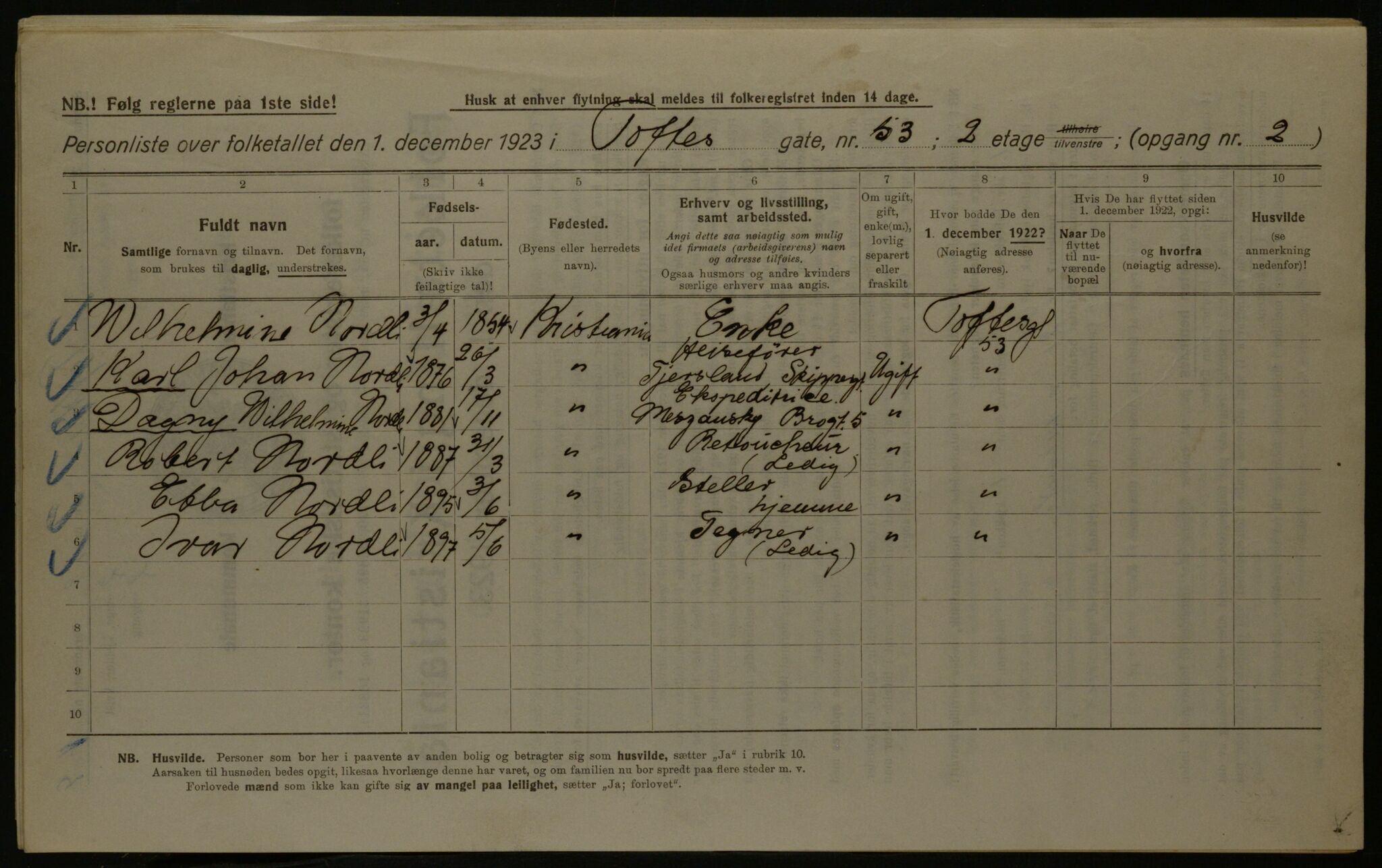 OBA, Kommunal folketelling 1.12.1923 for Kristiania, 1923, s. 124522