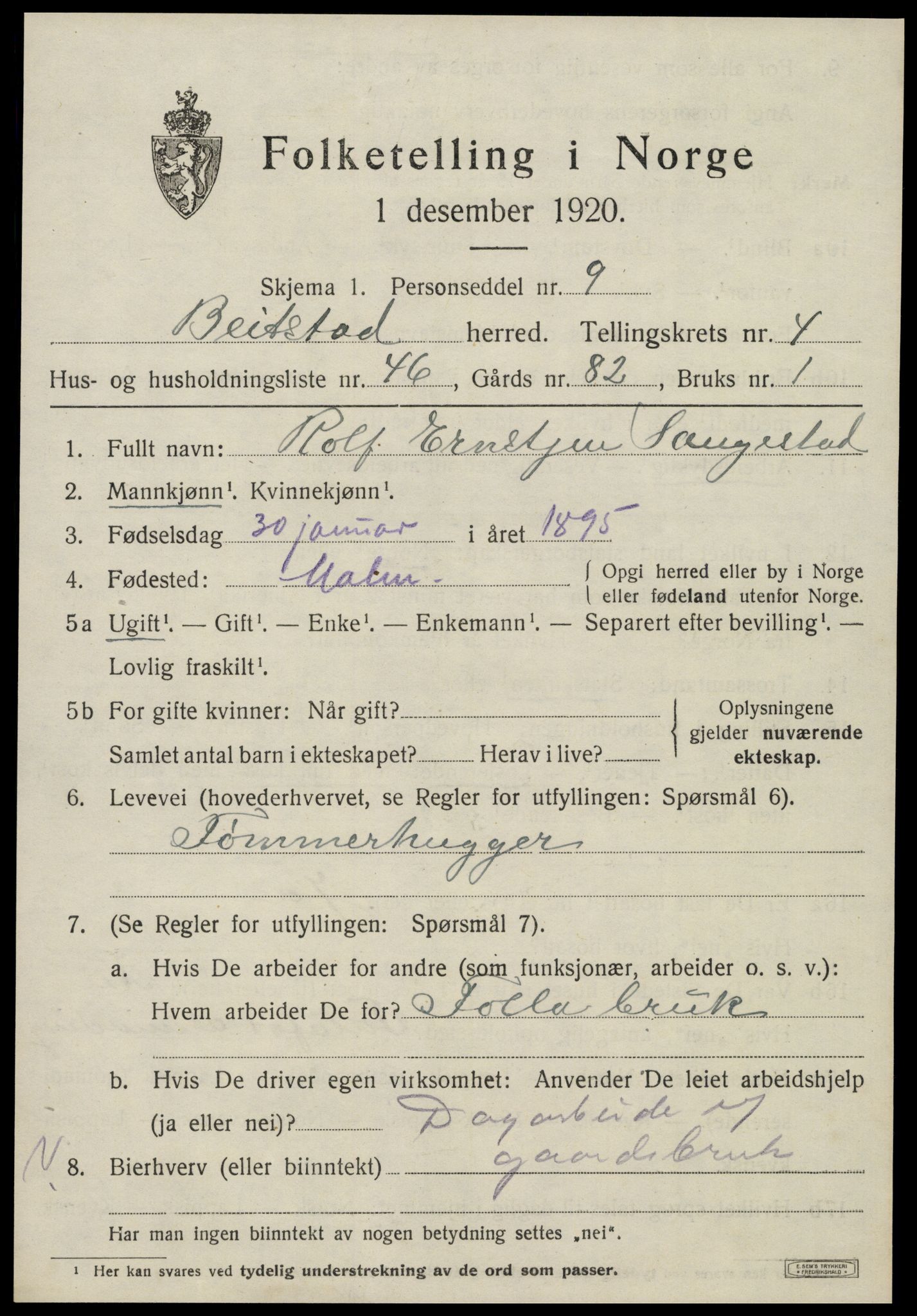 SAT, Folketelling 1920 for 1727 Beitstad herred, 1920, s. 3485