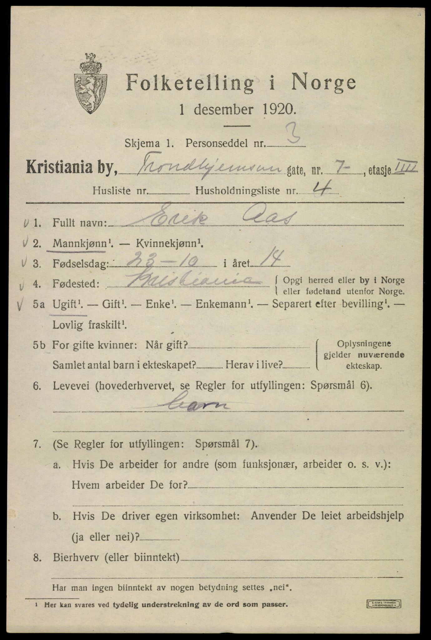 SAO, Folketelling 1920 for 0301 Kristiania kjøpstad, 1920, s. 598645