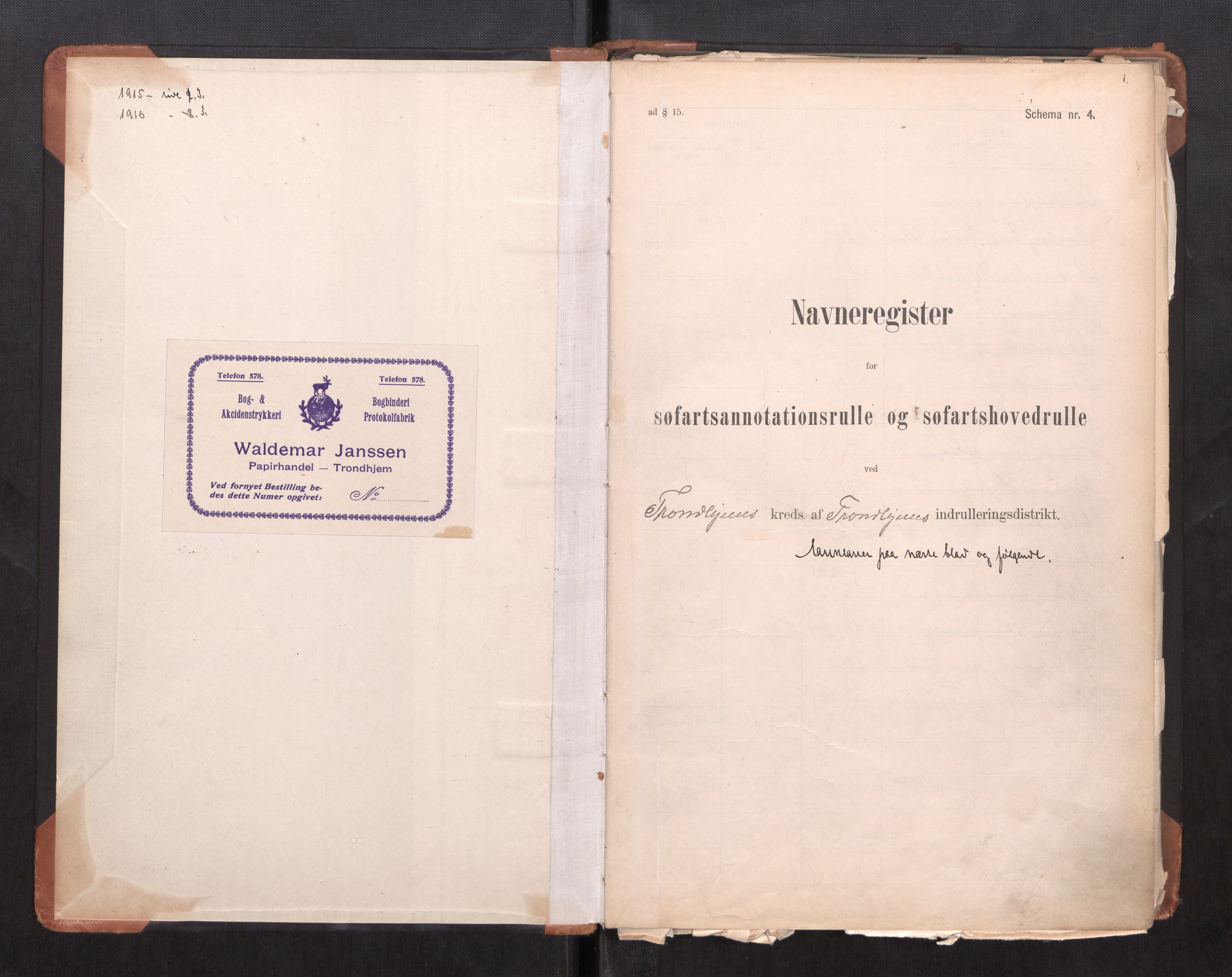 Trondheim sjømannskontor, SAT/A-4709/2/1/1d/L0030: Register til annotasjonsrullenr. 4851 -5396, 1908-1911