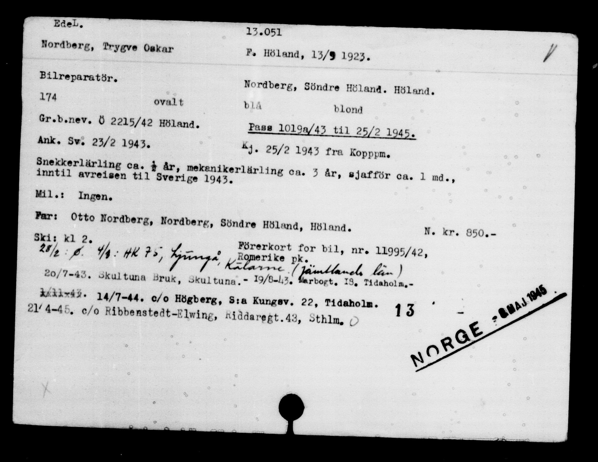 Den Kgl. Norske Legasjons Flyktningskontor, AV/RA-S-6753/V/Va/L0007: Kjesäterkartoteket.  Flyktningenr. 12700-15723, 1940-1945, s. 408