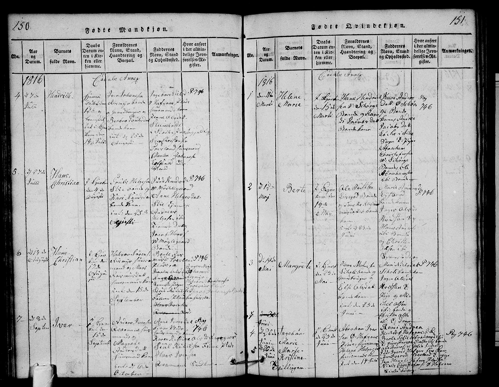 Andebu kirkebøker, AV/SAKO-A-336/G/Ga/L0001: Klokkerbok nr. I 1 /3, 1815-1823, s. 150-151