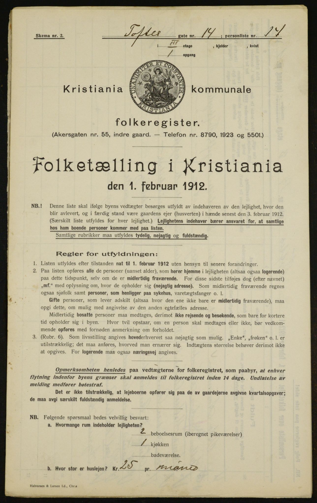 OBA, Kommunal folketelling 1.2.1912 for Kristiania, 1912, s. 111525