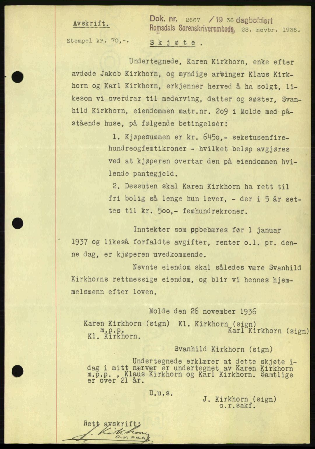 Romsdal sorenskriveri, SAT/A-4149/1/2/2C: Pantebok nr. A2, 1936-1937, Dagboknr: 2667/1936