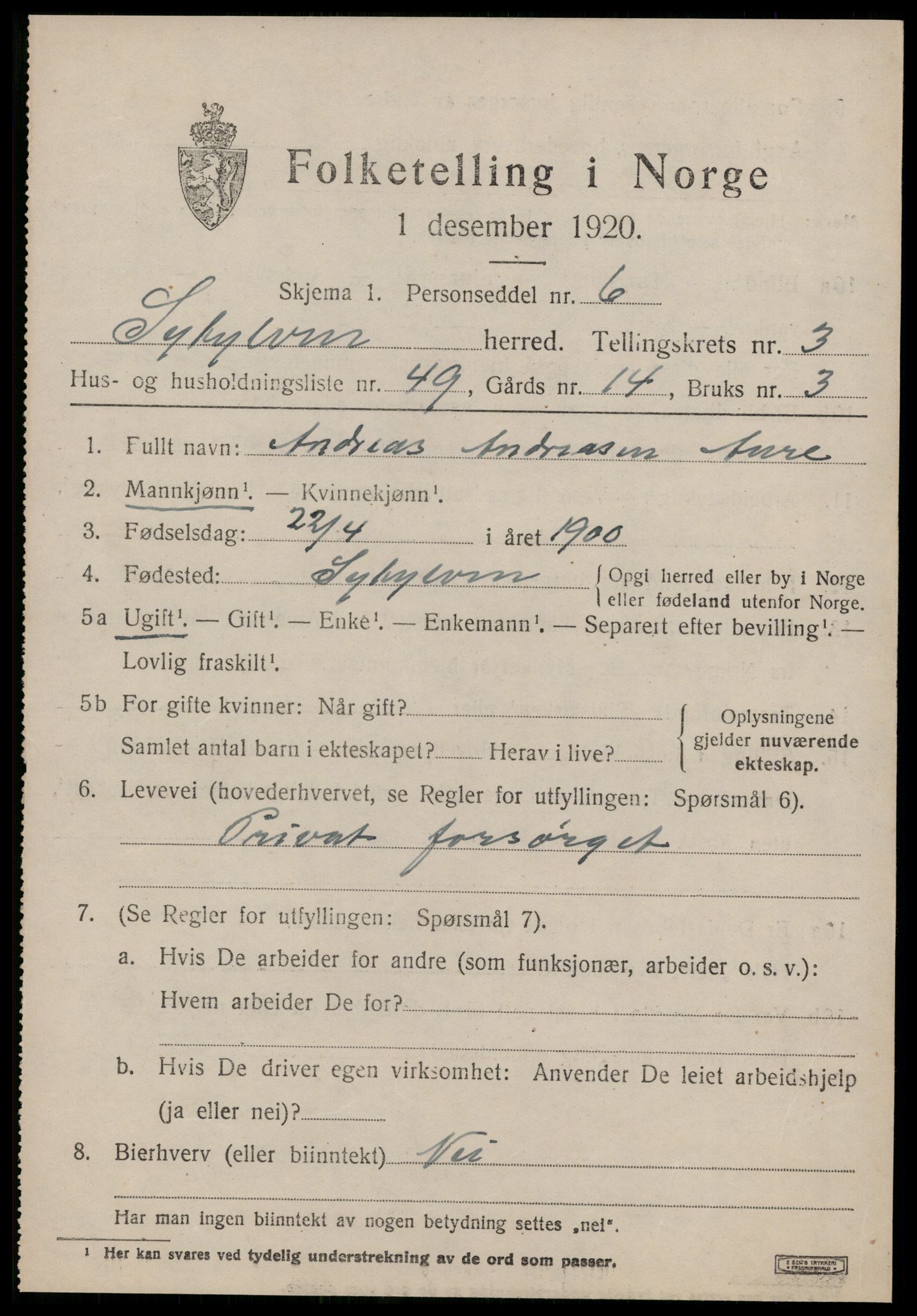 SAT, Folketelling 1920 for 1528 Sykkylven herred, 1920, s. 2721
