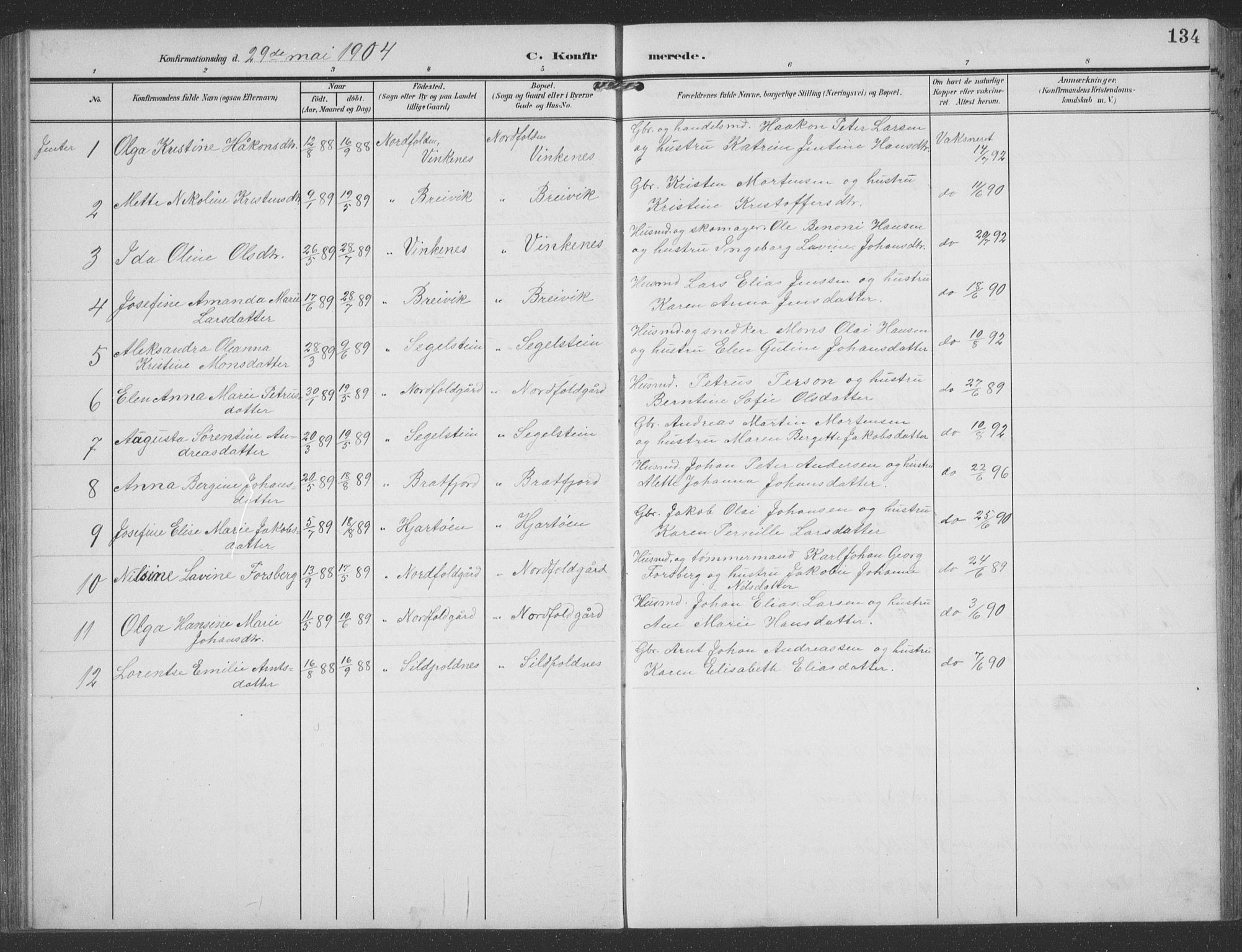 Ministerialprotokoller, klokkerbøker og fødselsregistre - Nordland, AV/SAT-A-1459/858/L0835: Klokkerbok nr. 858C02, 1904-1940, s. 134