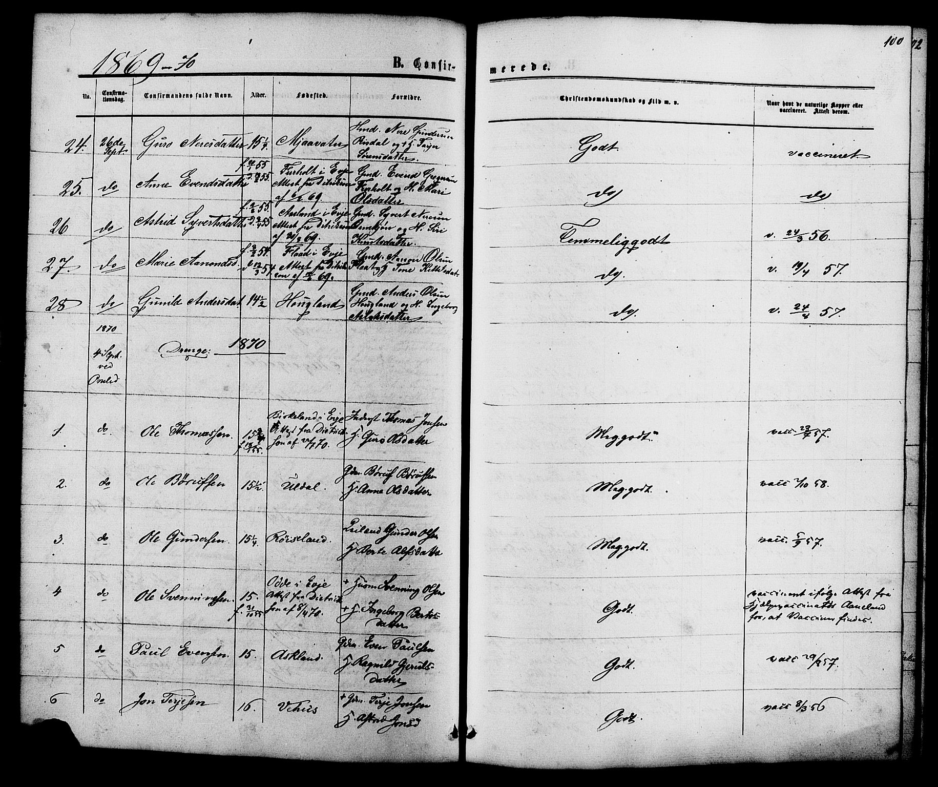 Herefoss sokneprestkontor, SAK/1111-0019/F/Fb/Fbc/L0002: Klokkerbok nr. B 2, 1867-1886, s. 100
