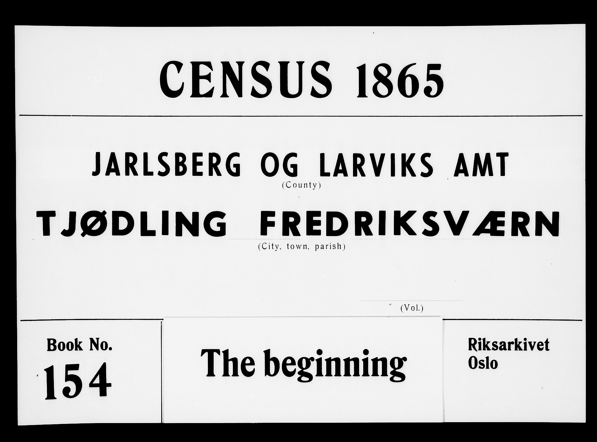 RA, Folketelling 1865 for 0725P Tjølling prestegjeld, 1865, s. 1