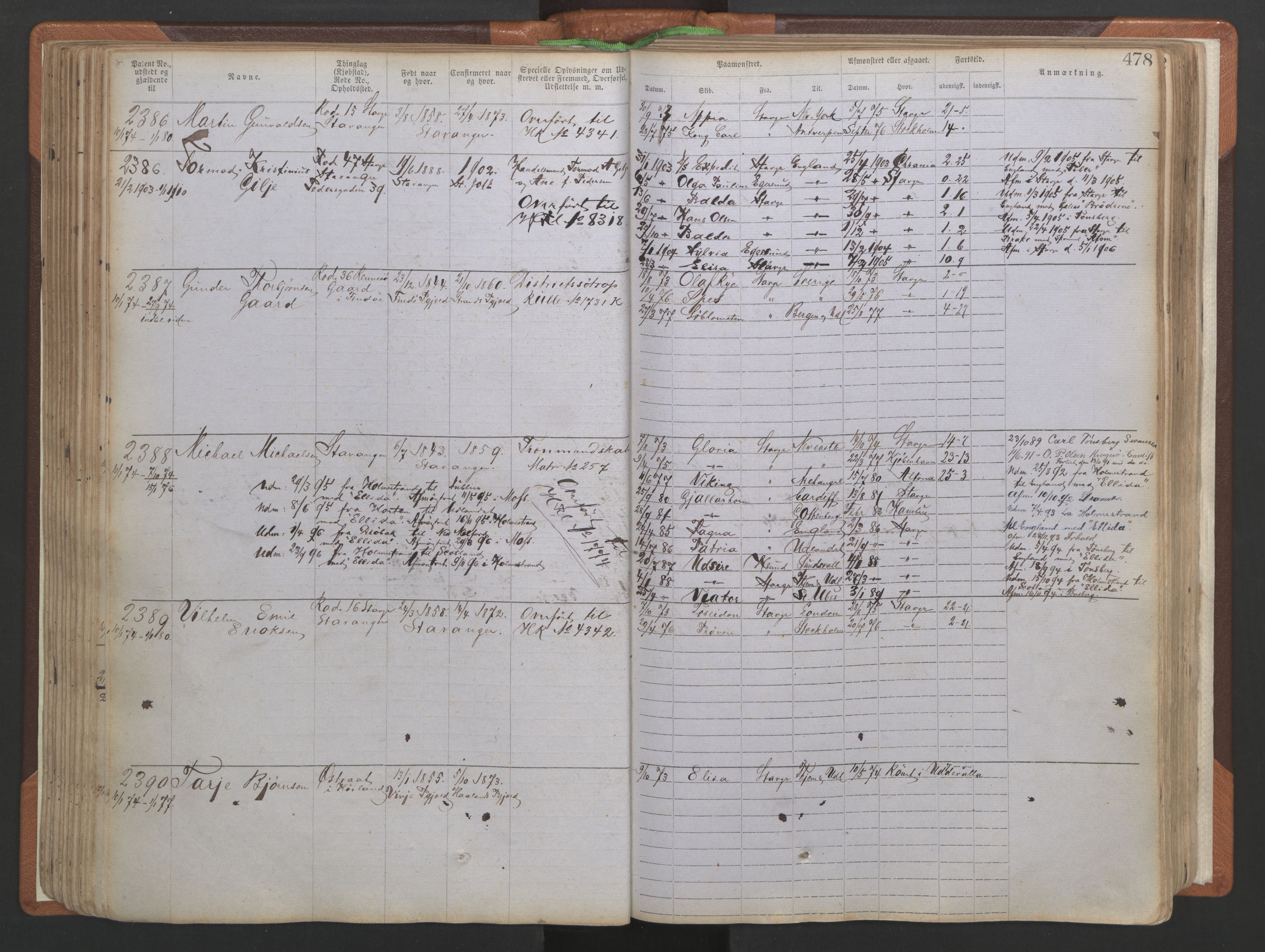 Stavanger sjømannskontor, AV/SAST-A-102006/F/Ff/L0005: Annotasjonsrulle No 1, patentnr. 1786-3585 (del 2), 1872-1900, s. 125