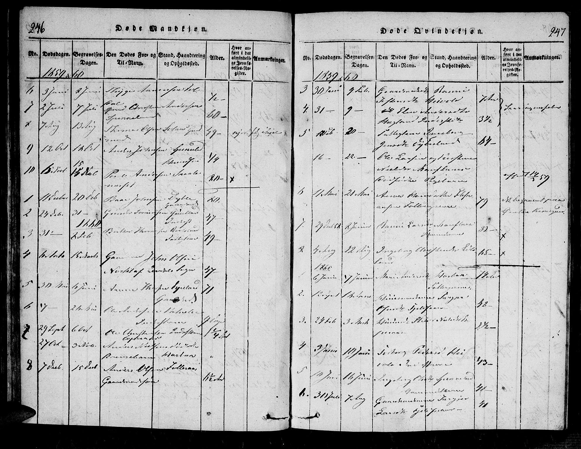Bjelland sokneprestkontor, SAK/1111-0005/F/Fa/Fab/L0002: Ministerialbok nr. A 2, 1816-1869, s. 246-247