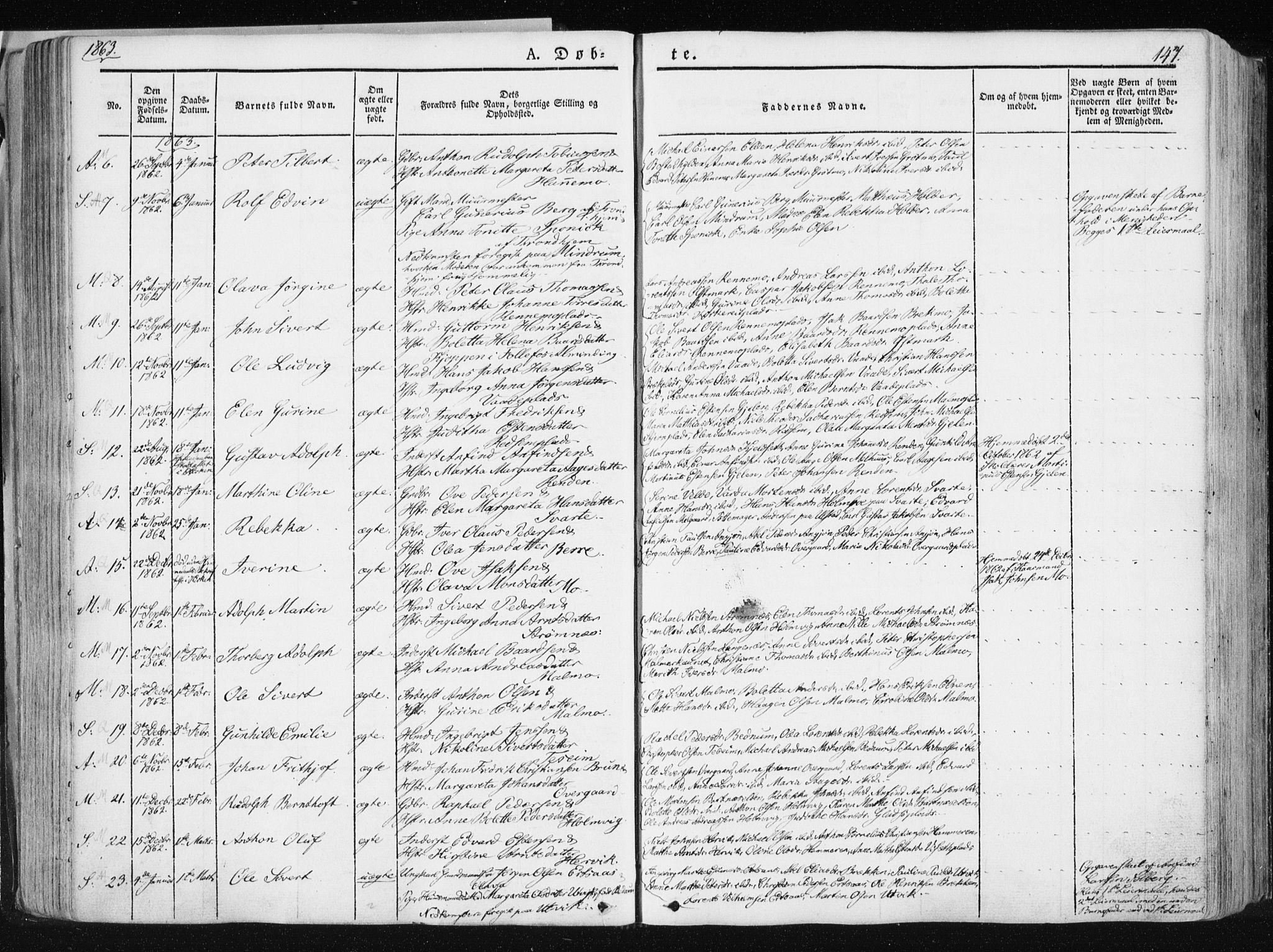 Ministerialprotokoller, klokkerbøker og fødselsregistre - Nord-Trøndelag, SAT/A-1458/741/L0393: Ministerialbok nr. 741A07, 1849-1863, s. 147