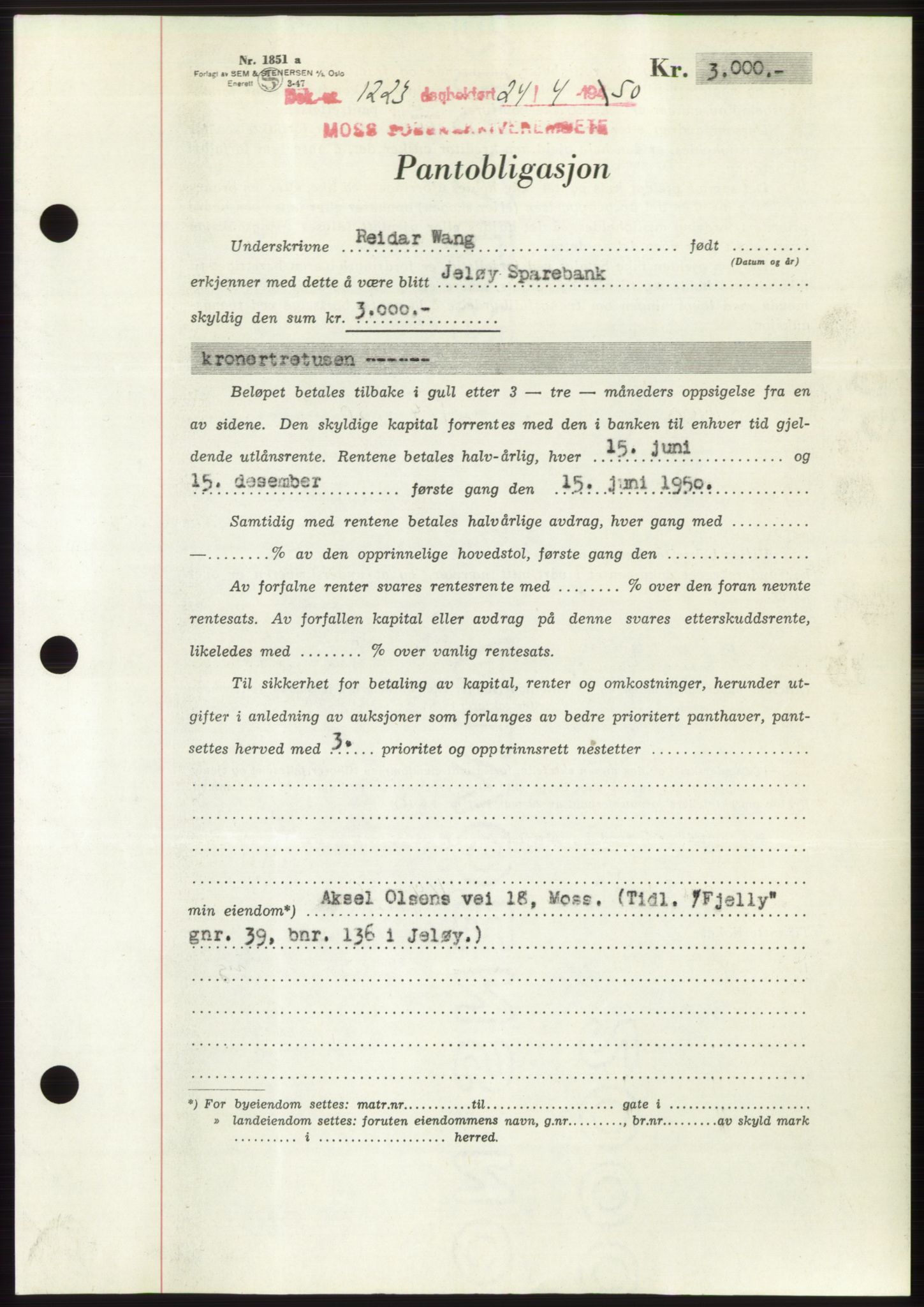 Moss sorenskriveri, AV/SAO-A-10168: Pantebok nr. B24, 1950-1950, Dagboknr: 1223/1950