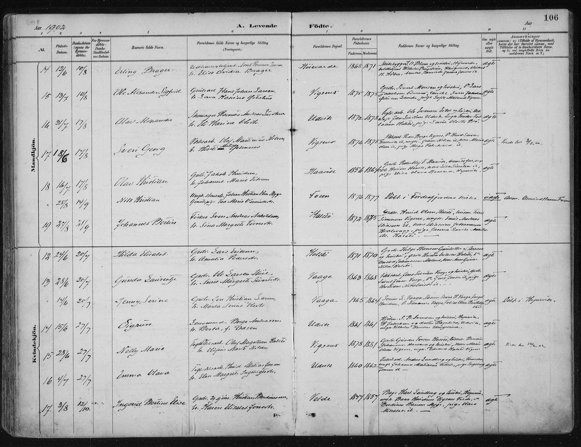 Avaldsnes sokneprestkontor, AV/SAST-A -101851/H/Ha/Haa/L0017: Ministerialbok nr. A 17, 1889-1920, s. 106