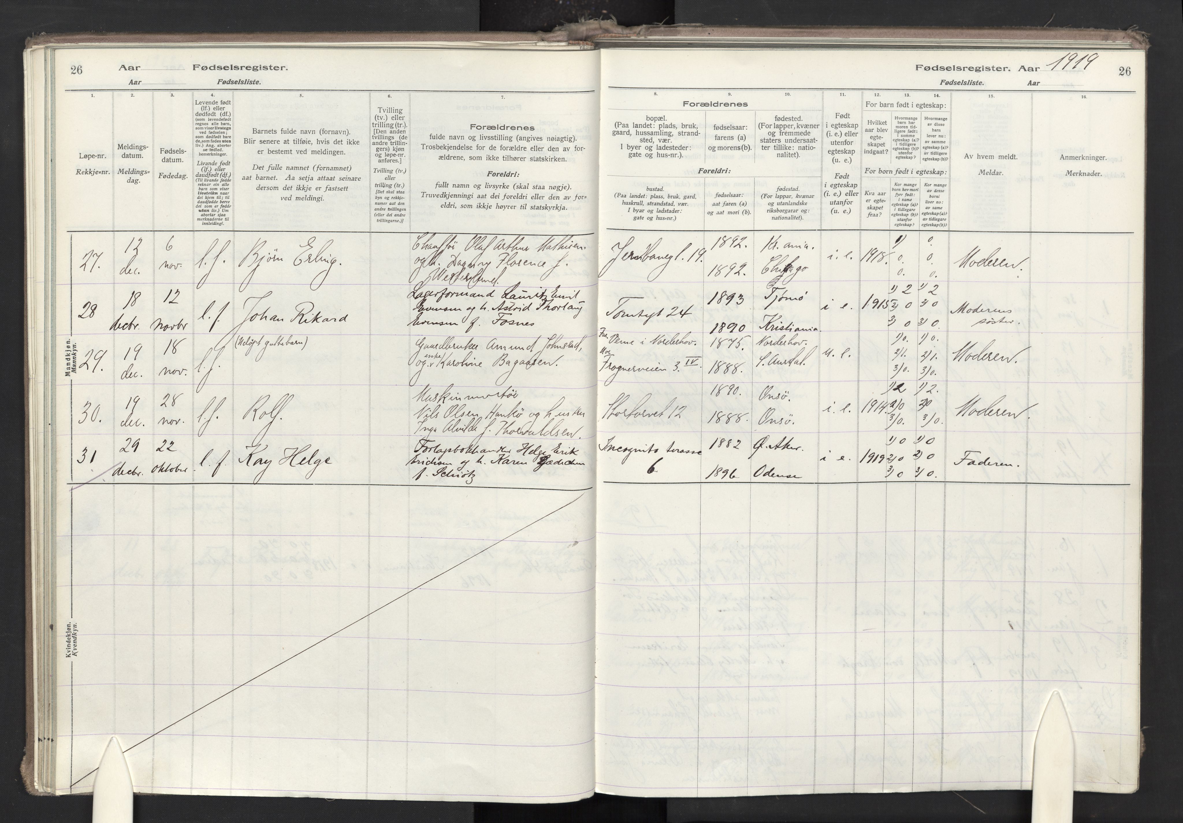 Oslo domkirke Kirkebøker, AV/SAO-A-10752/J/Ja/L0001: Fødselsregister nr. 1, 1916-1941, s. 26