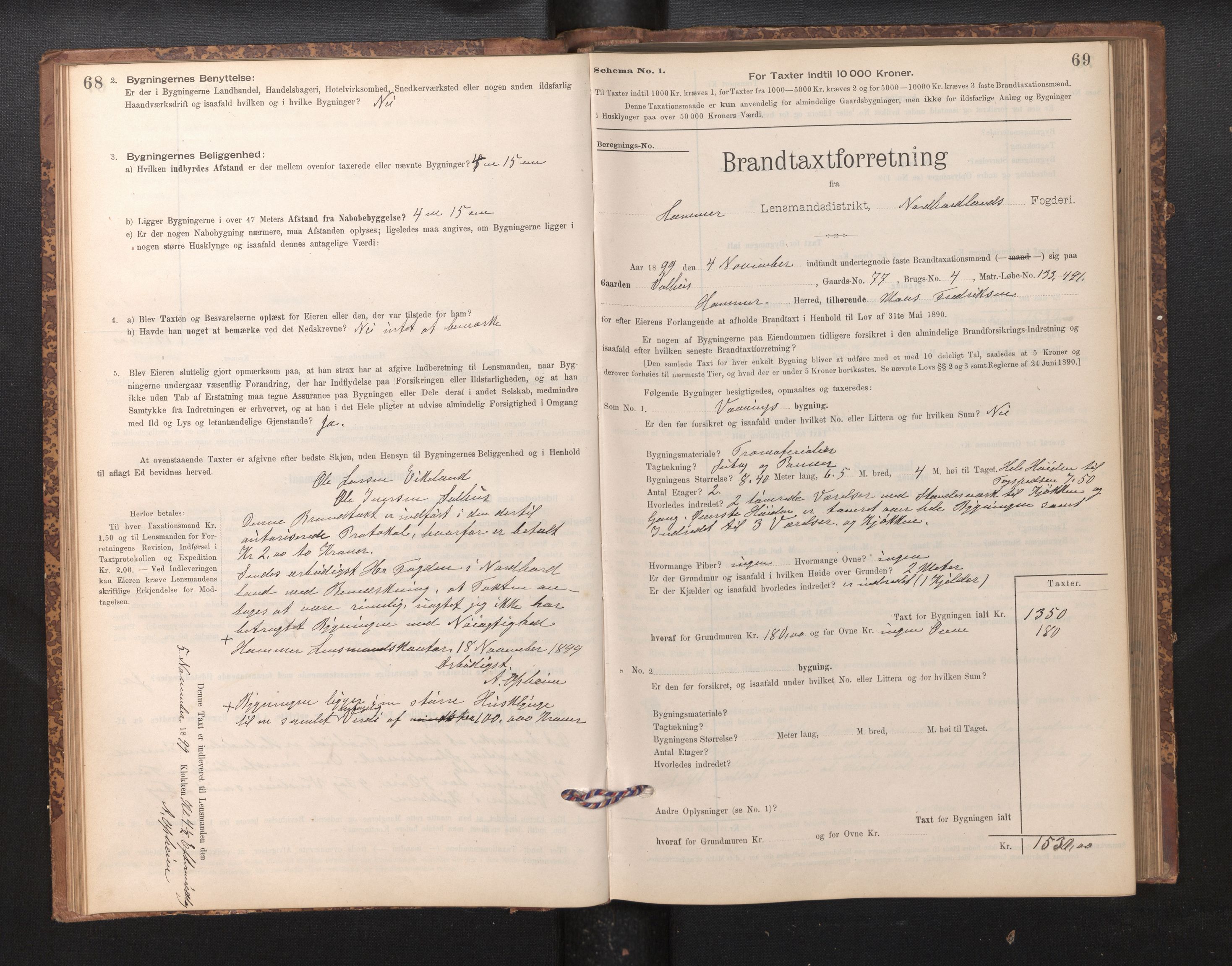 Lensmannen i Hamre, AV/SAB-A-32601/0012/L0004: Branntakstprotokoll, skjematakst, 1895-1920, s. 68-69