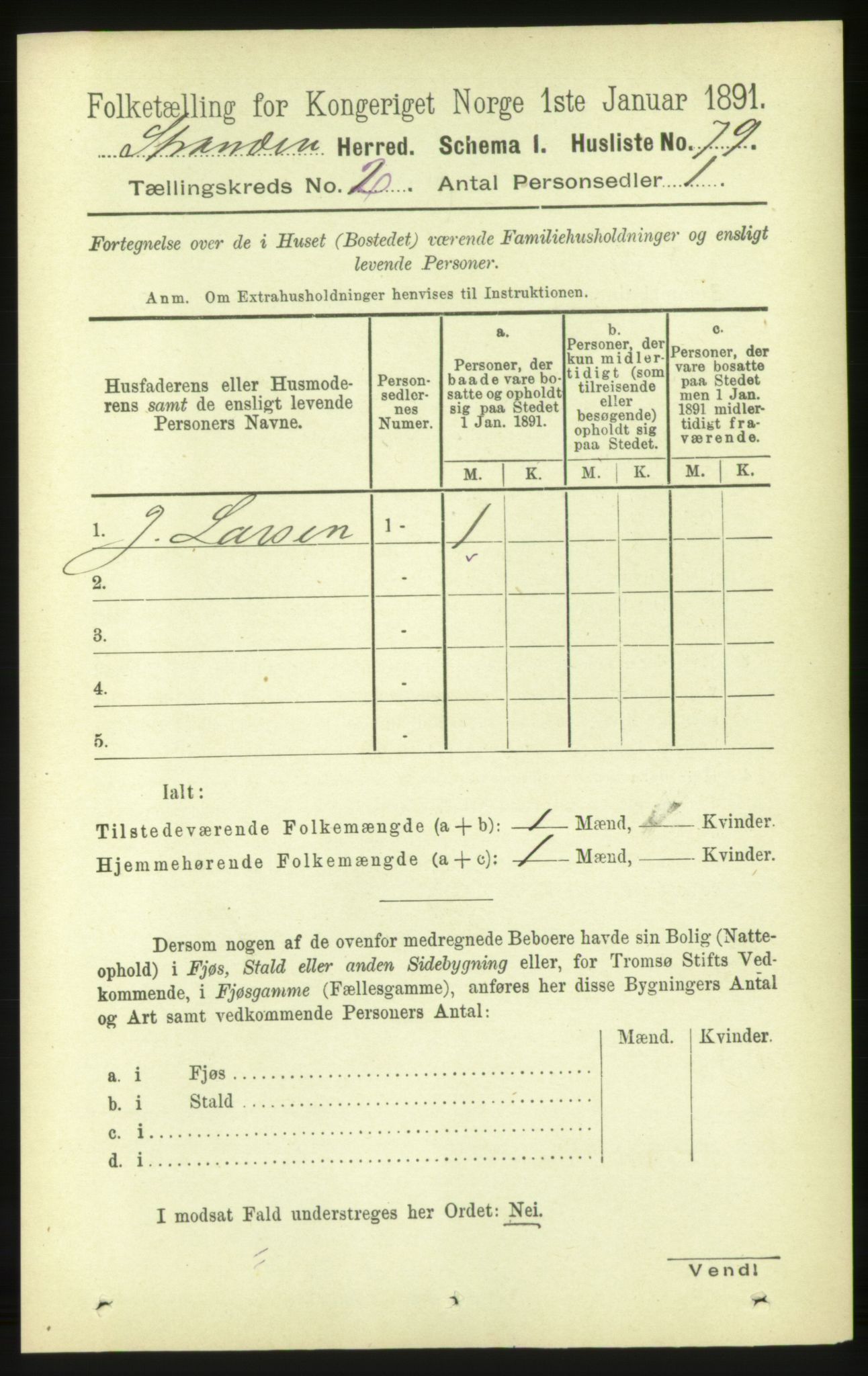 RA, Folketelling 1891 for 1525 Stranda herred, 1891, s. 275