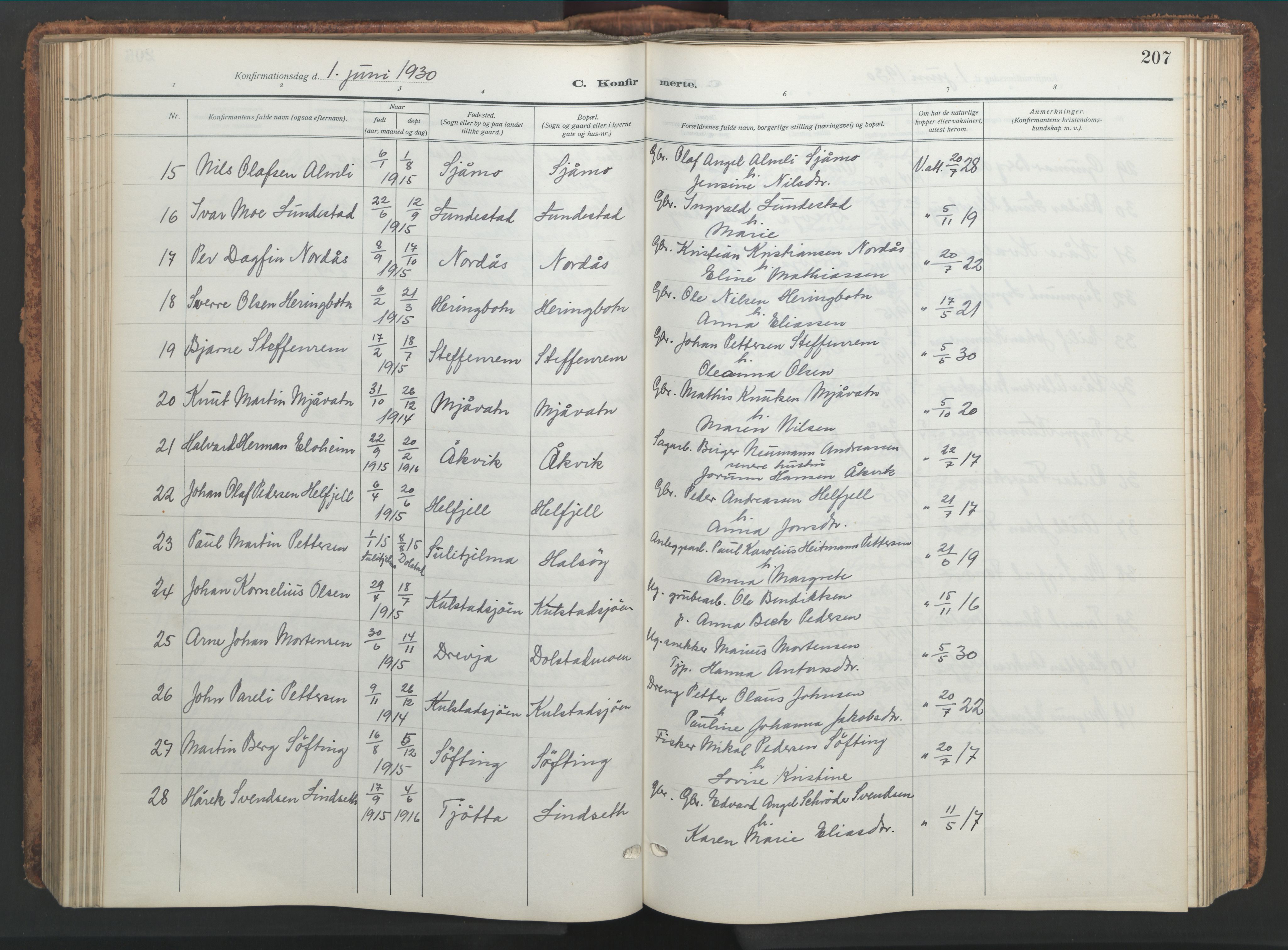 Ministerialprotokoller, klokkerbøker og fødselsregistre - Nordland, AV/SAT-A-1459/820/L0302: Klokkerbok nr. 820C04, 1917-1948, s. 207