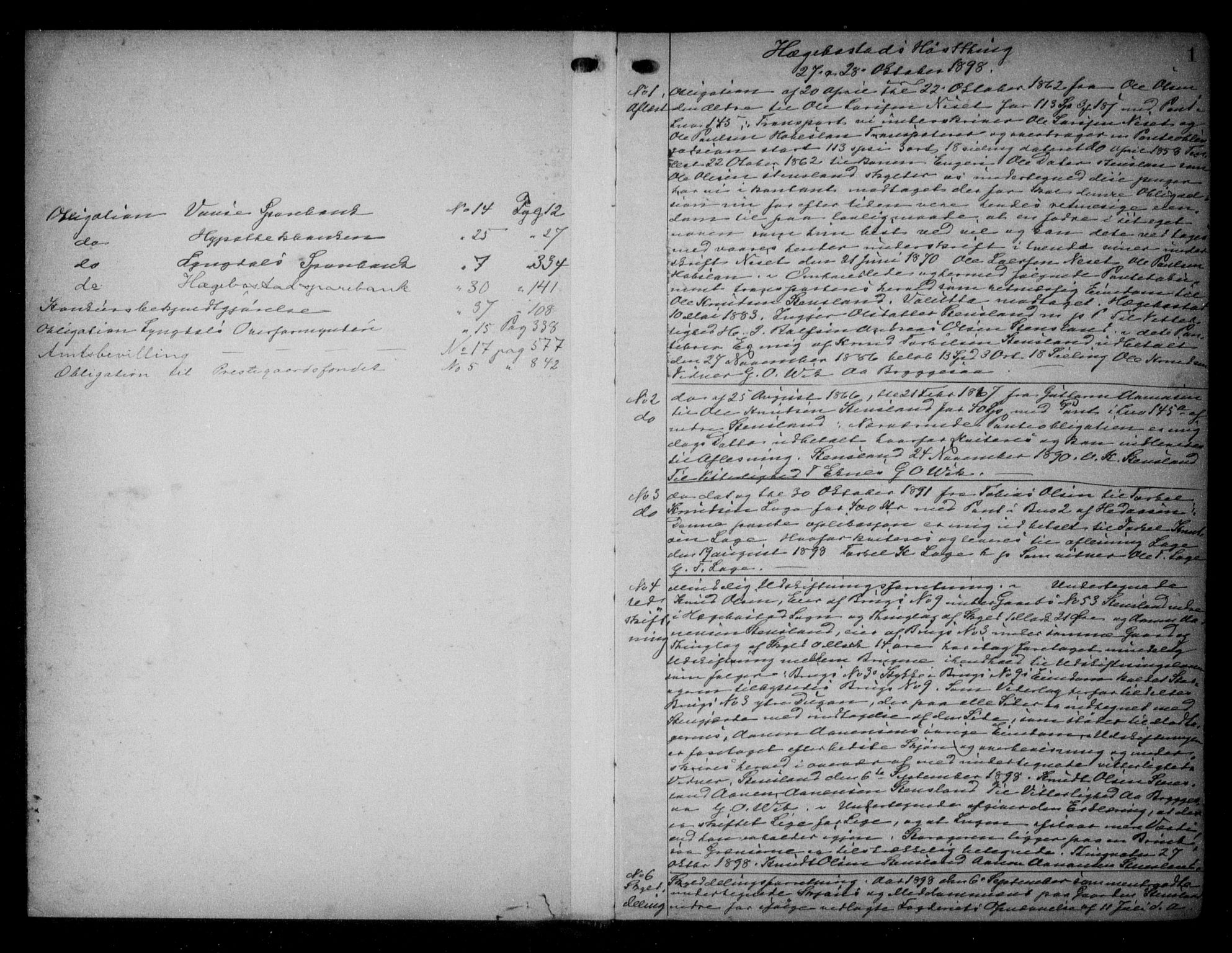 Lyngdal sorenskriveri, AV/SAK-1221-0004/G/Gb/L0639: Pantebok nr. 19, 1898-1901, s. 1