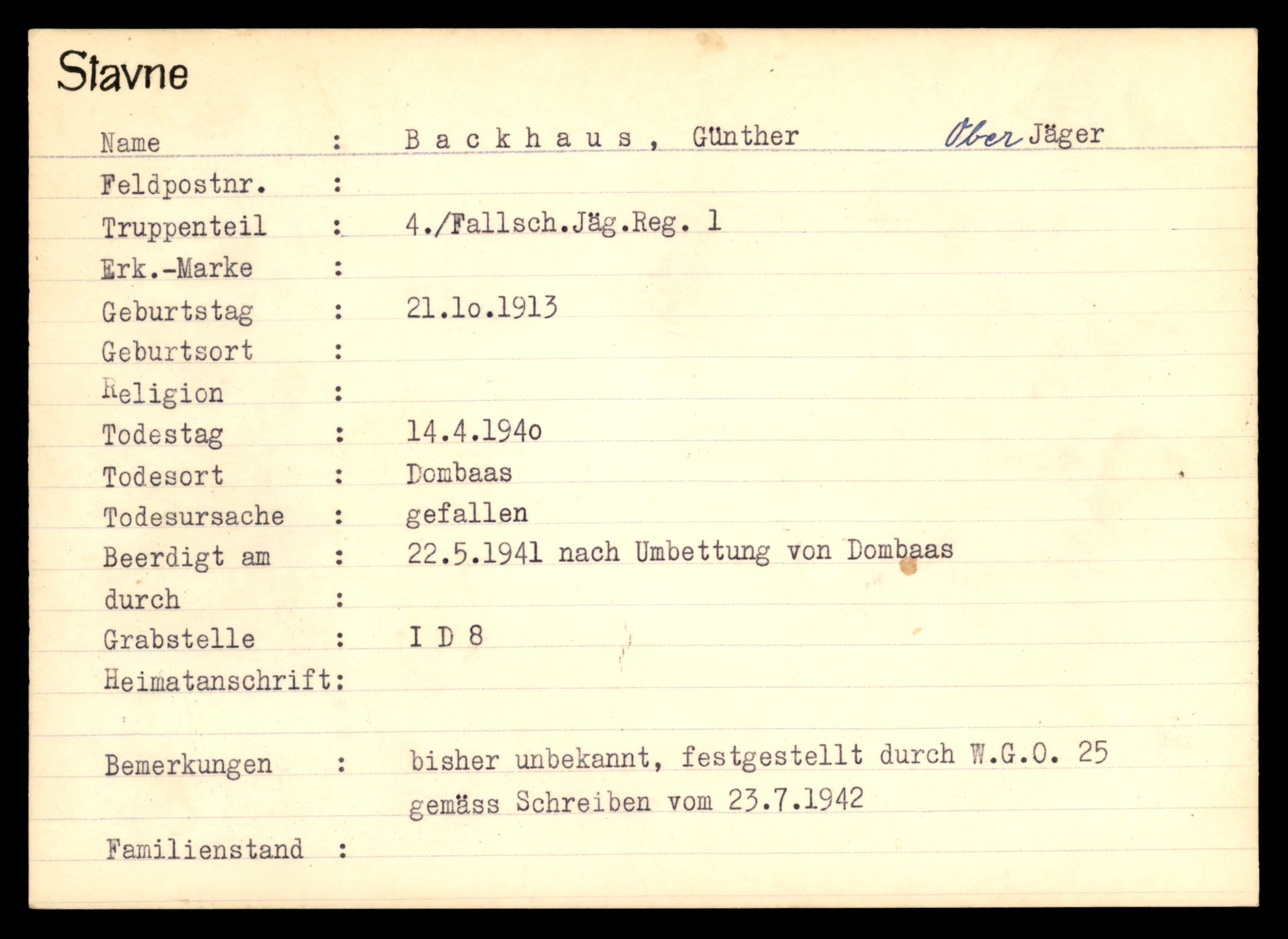 Distriktskontoret for krigsgraver, AV/SAT-A-5030/E/L0003: Kasett/kartotek over tysk Krigskirkegård Stavne, 1945, s. 35