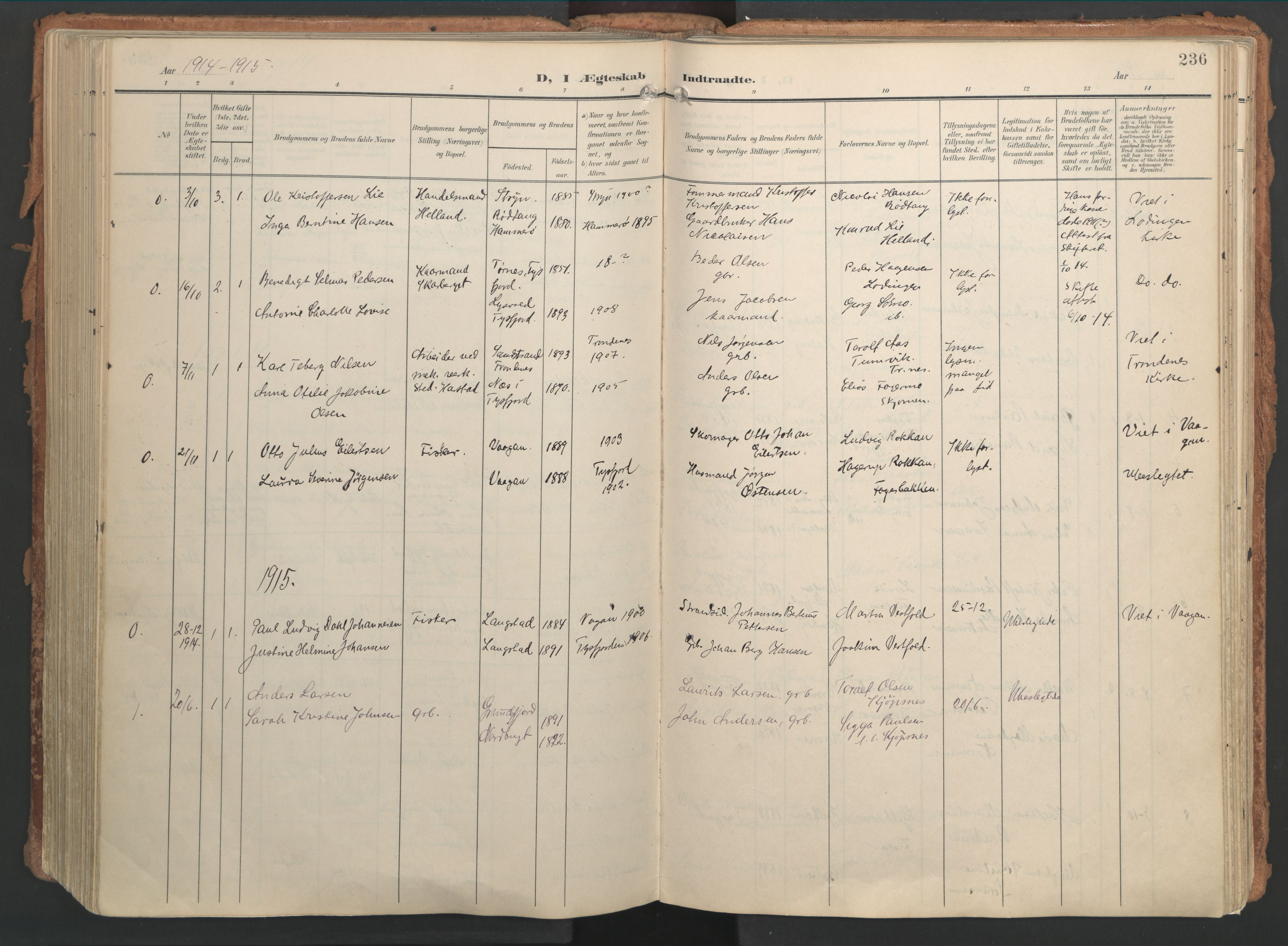 Ministerialprotokoller, klokkerbøker og fødselsregistre - Nordland, AV/SAT-A-1459/861/L0871: Ministerialbok nr. 861A06, 1903-1916, s. 236
