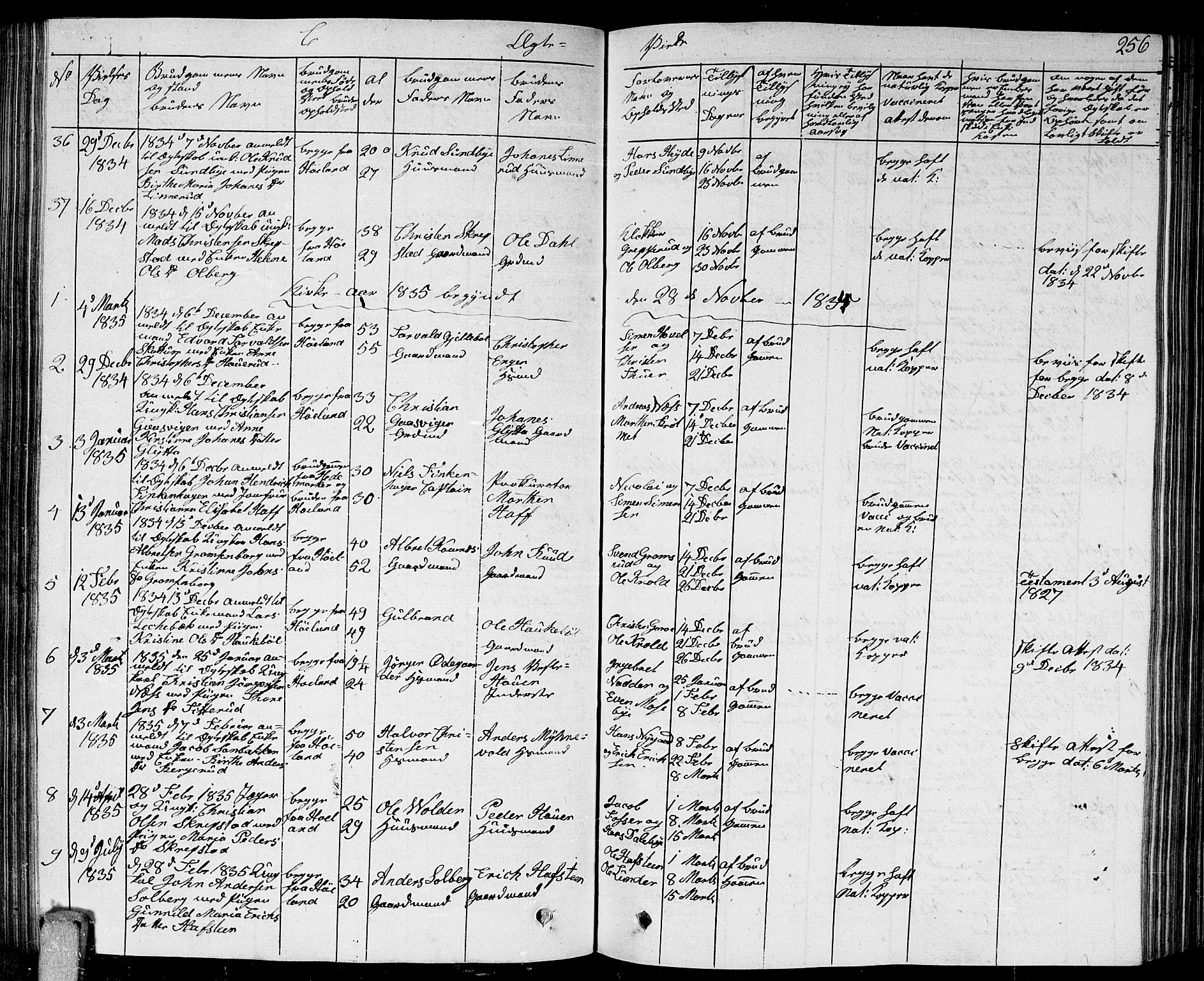 Høland prestekontor Kirkebøker, AV/SAO-A-10346a/G/Ga/L0002: Klokkerbok nr. I 2, 1827-1845, s. 256