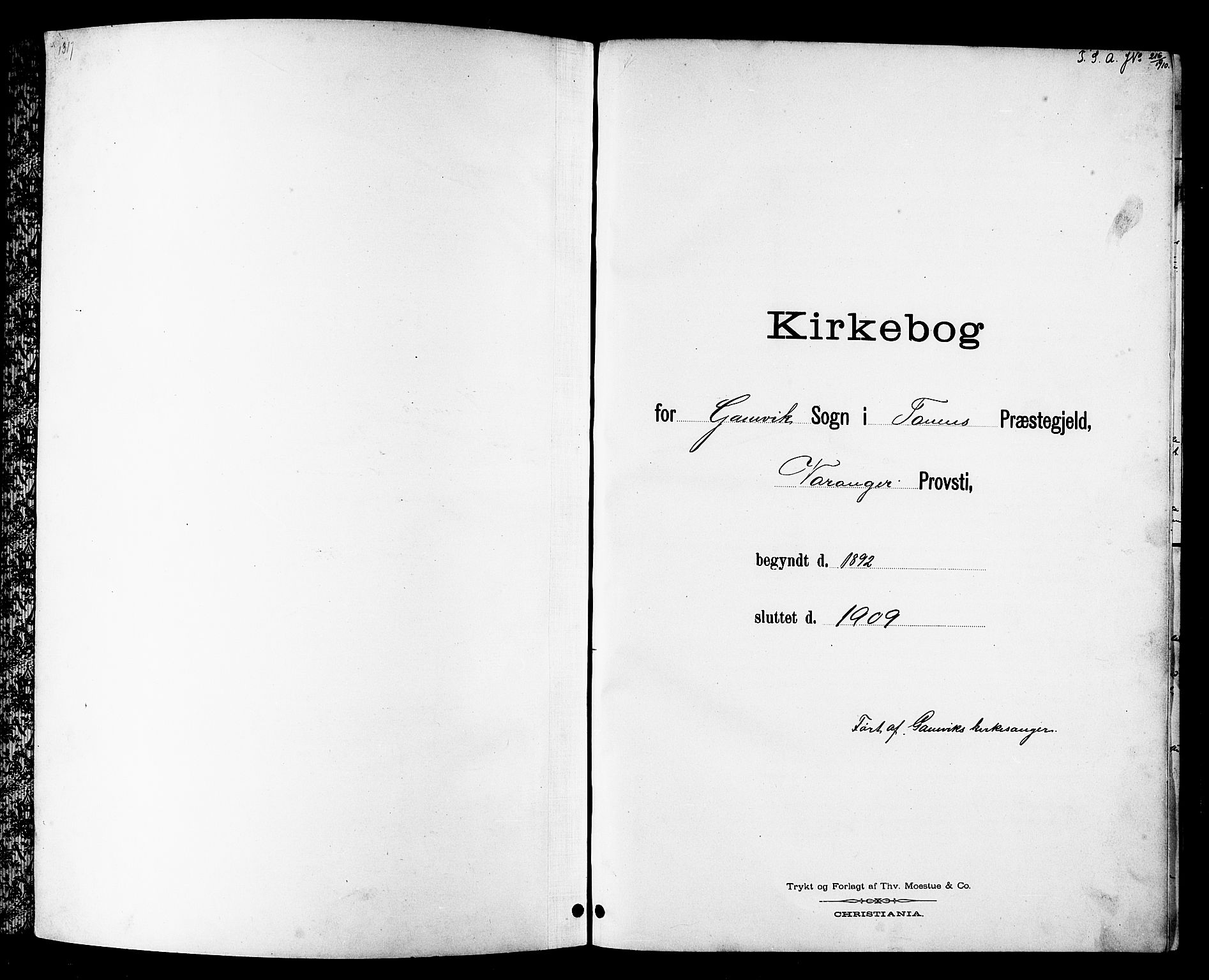 Tana sokneprestkontor, SATØ/S-1334/H/Hb/L0006klokker: Klokkerbok nr. 6, 1892-1909