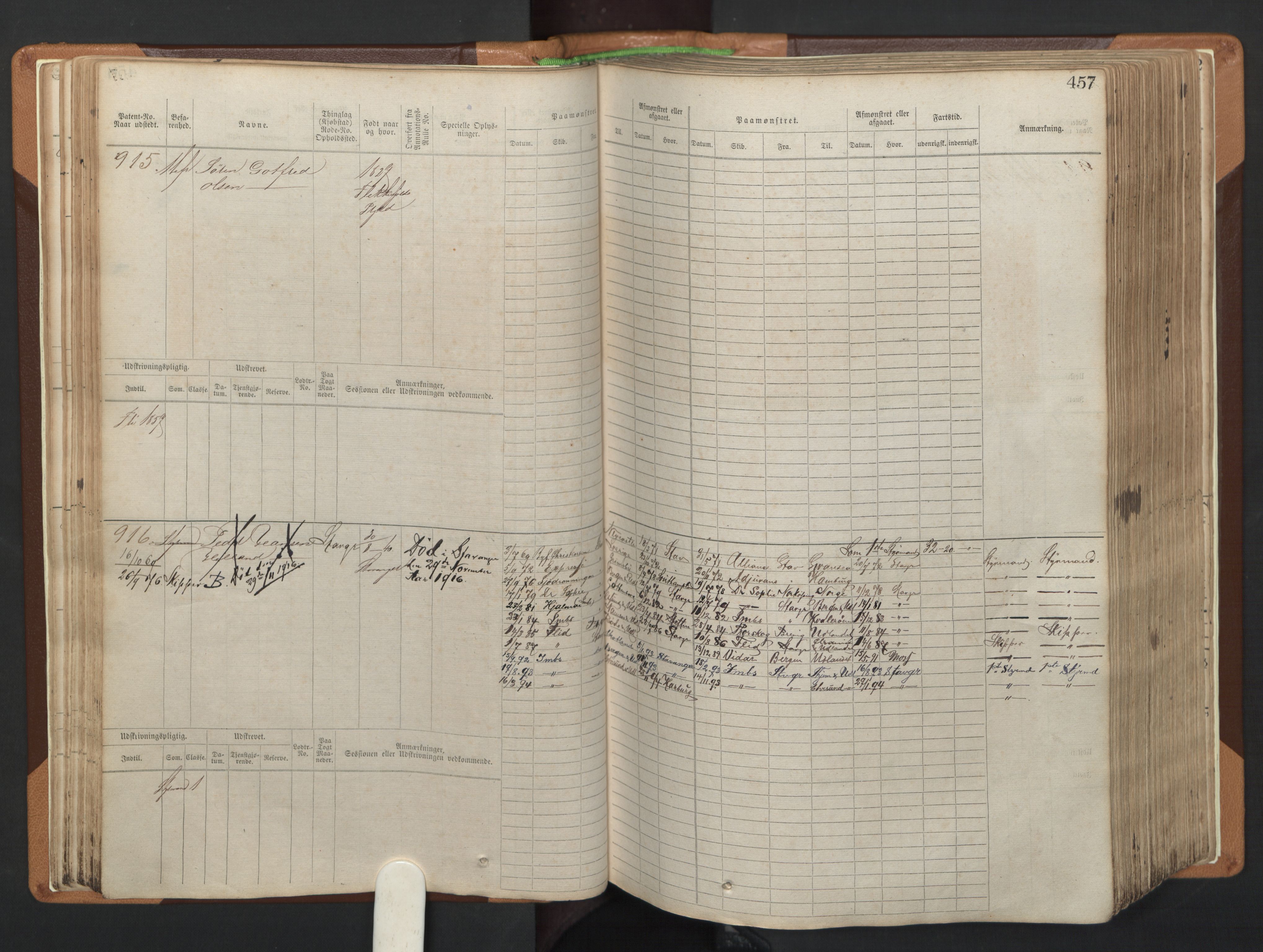 Stavanger sjømannskontor, AV/SAST-A-102006/F/Fb/Fbb/L0005: Sjøfartshovedrulle, patentnr. 793-1606 (del 2), 1869-1880, s. 67