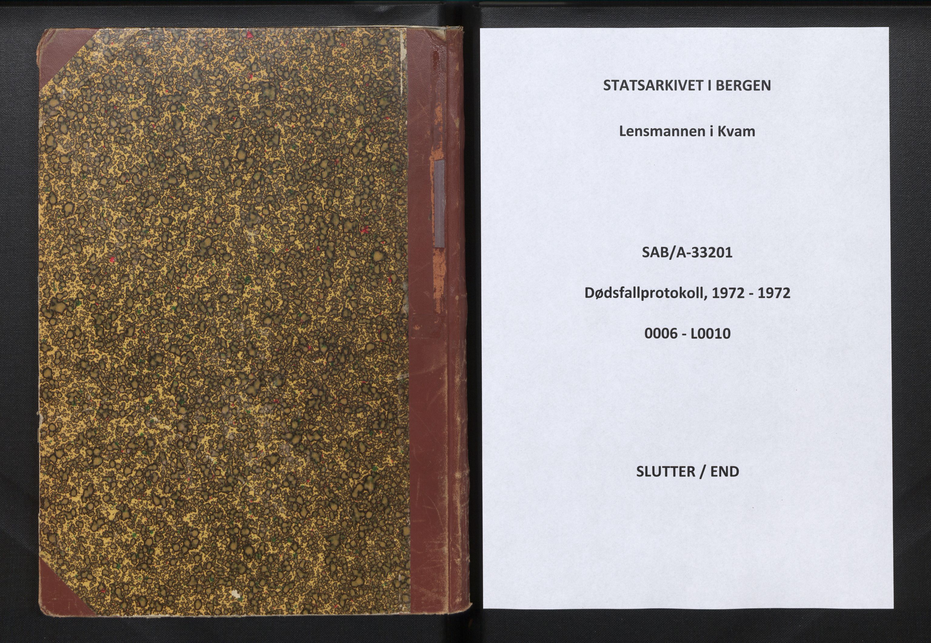 Lensmannen i Kvam, SAB/A-33201/0006/L0010: Dødsfallprotokoll, 1972