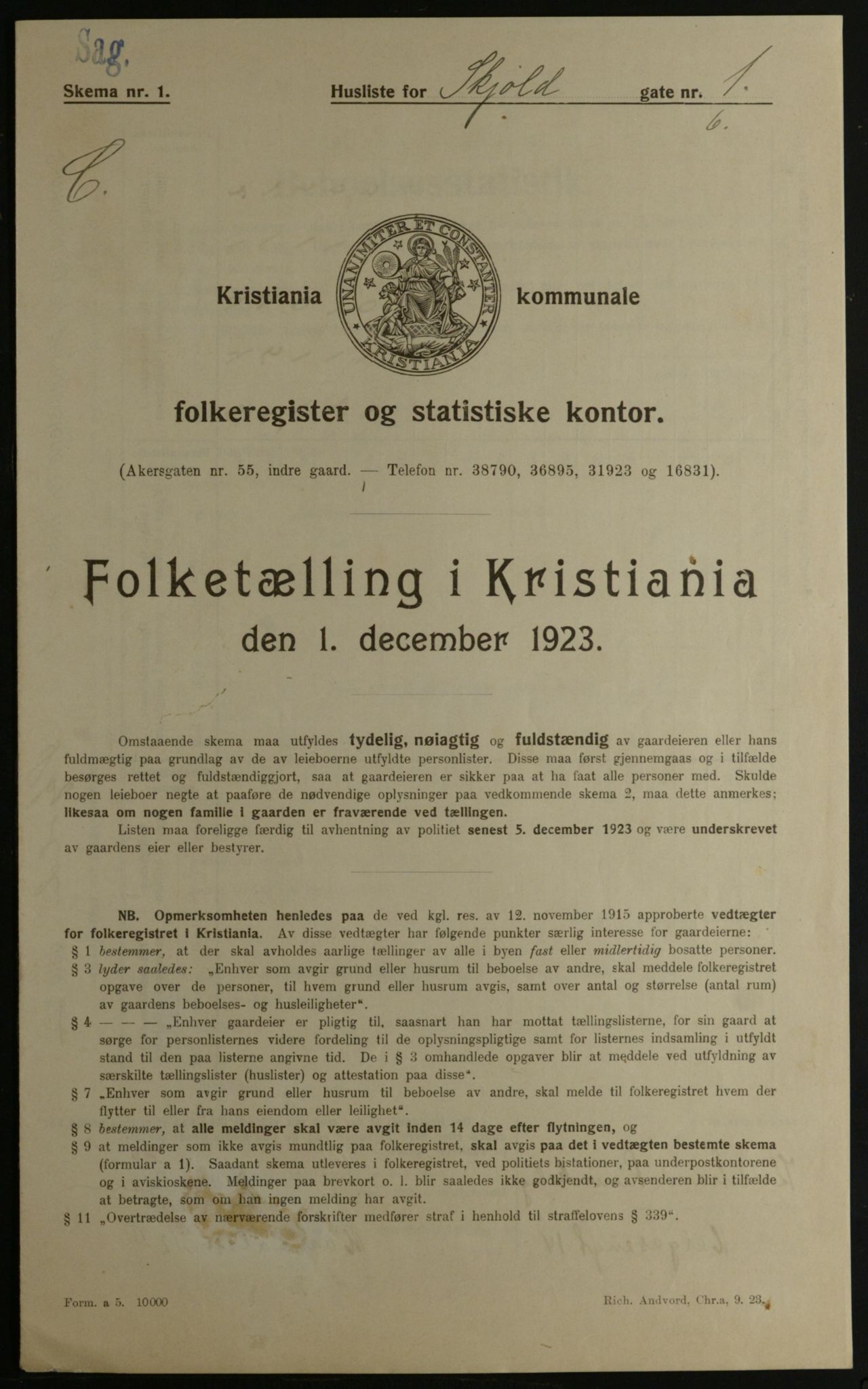 OBA, Kommunal folketelling 1.12.1923 for Kristiania, 1923, s. 106440