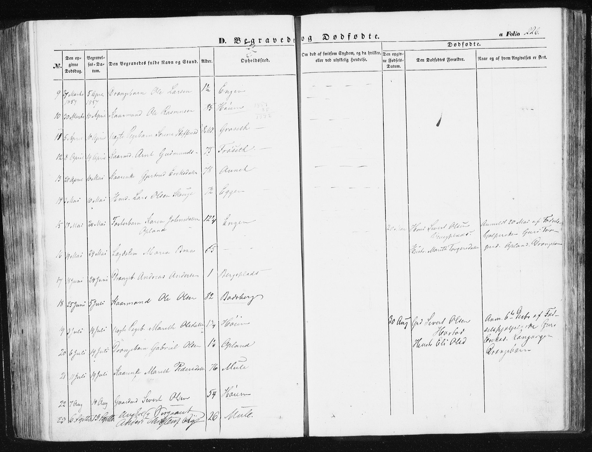 Ministerialprotokoller, klokkerbøker og fødselsregistre - Sør-Trøndelag, SAT/A-1456/612/L0376: Ministerialbok nr. 612A08, 1846-1859, s. 226