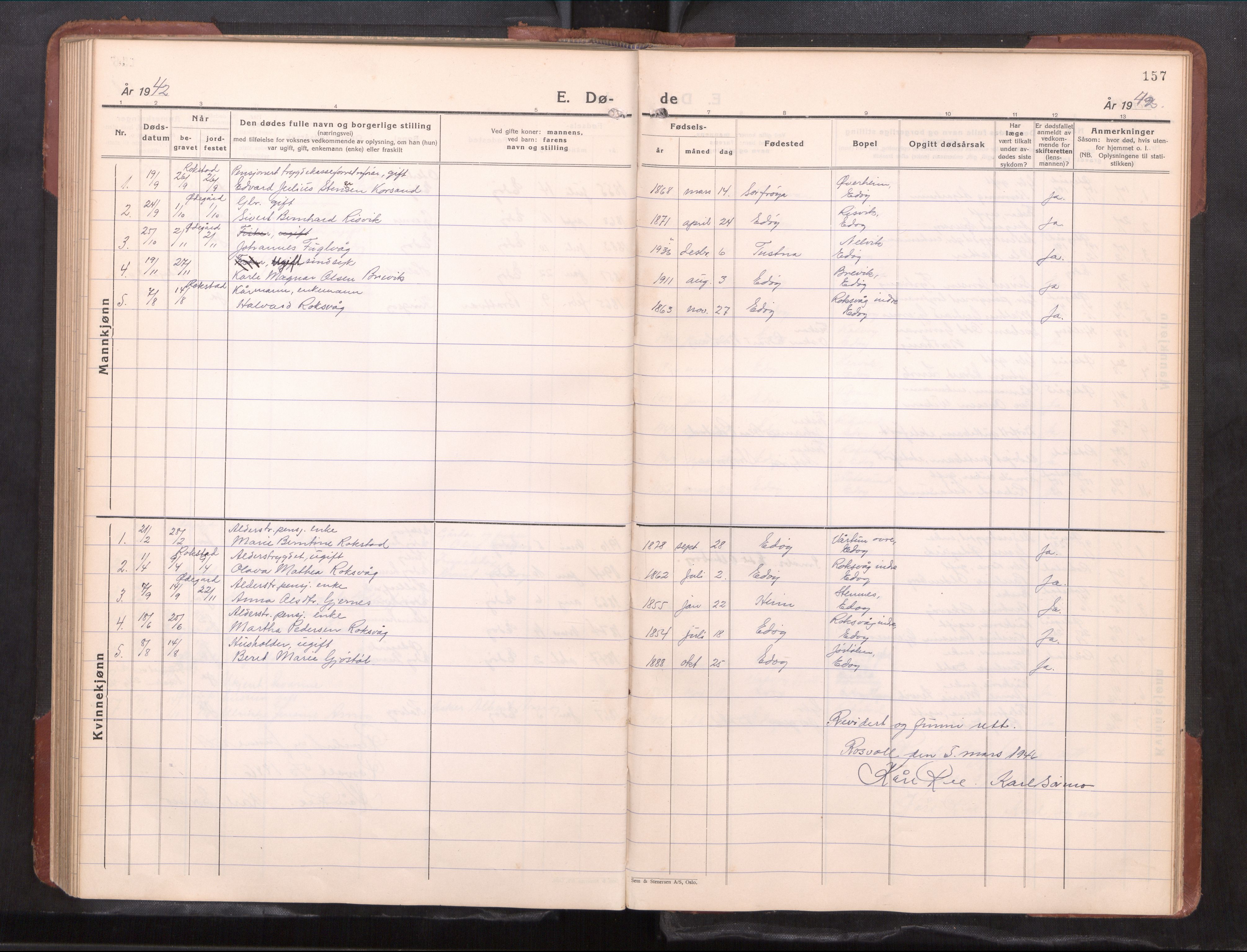 Ministerialprotokoller, klokkerbøker og fødselsregistre - Møre og Romsdal, AV/SAT-A-1454/581/L0944: Klokkerbok nr. 581---, 1932-1961, s. 157