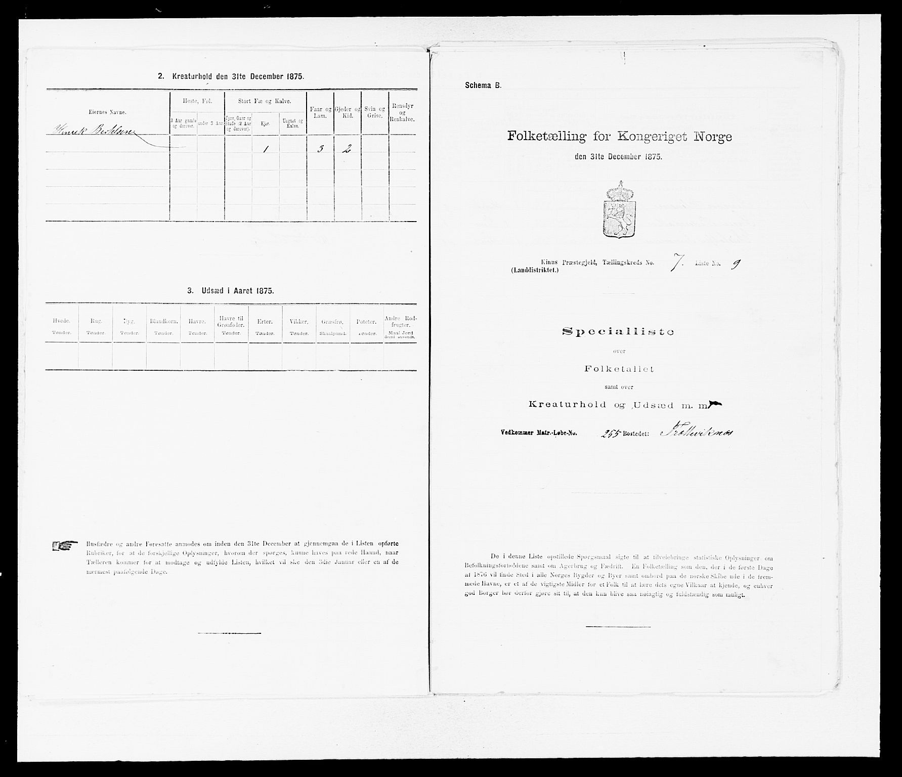 SAB, Folketelling 1875 for 1437L Kinn prestegjeld, Kinn sokn og Svanøy sokn, 1875, s. 665