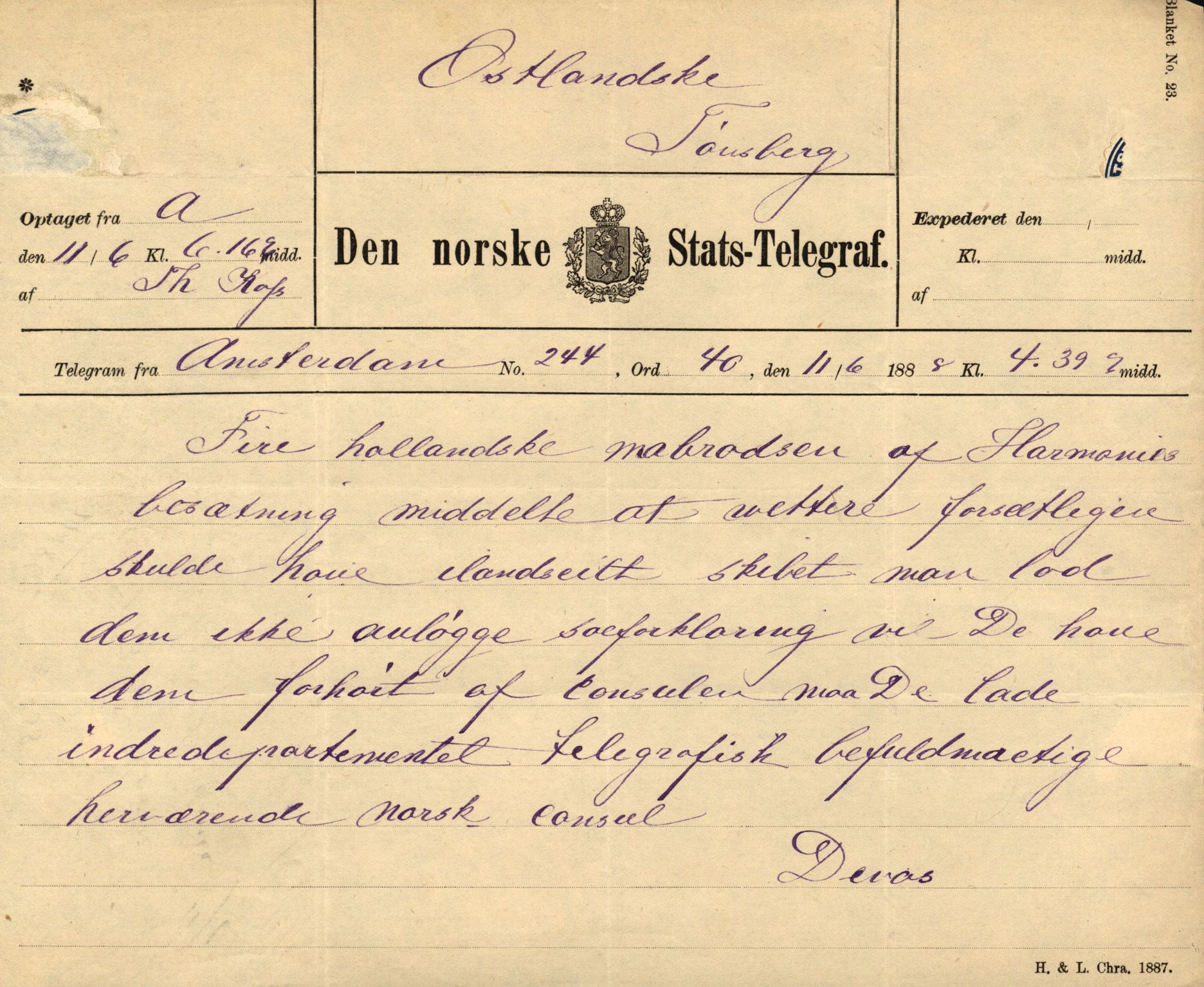 Pa 63 - Østlandske skibsassuranceforening, VEMU/A-1079/G/Ga/L0021/0006: Havaridokumenter / Gøthe, Granit, Granen, Harmonie, Lindsay, 1888, s. 104